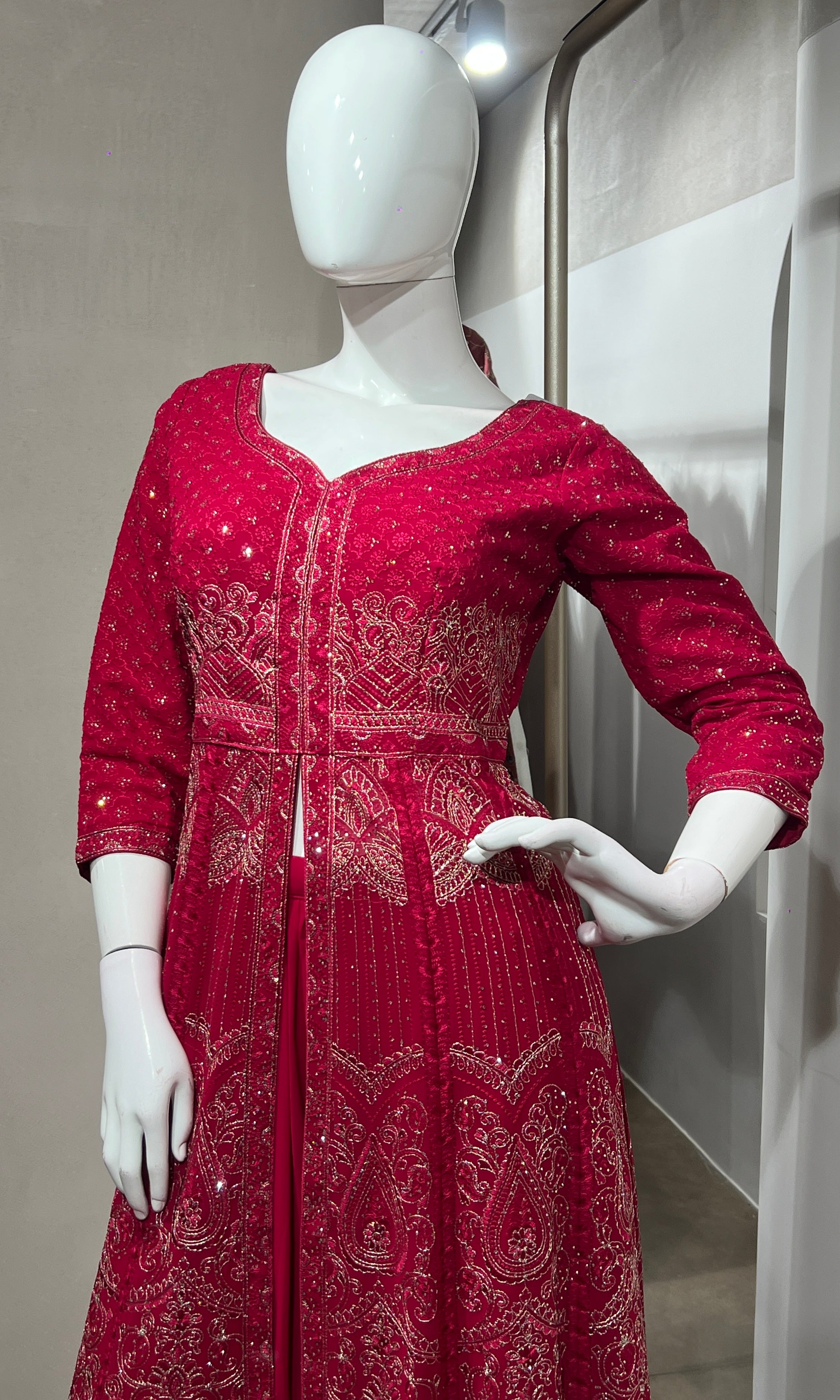 Pink FRONT SLIT ANARKALI WITH PALAZZO PANTS