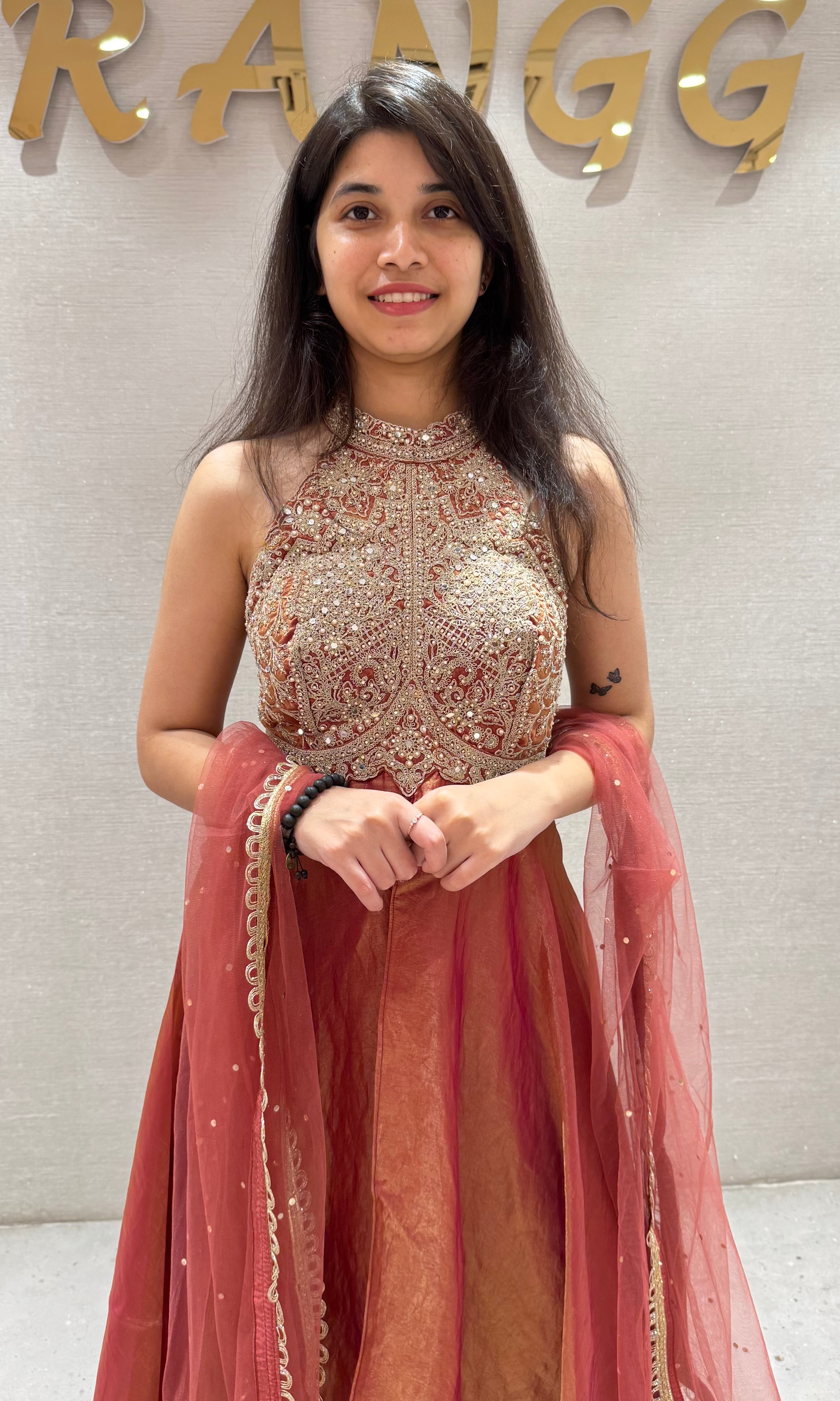 Rust ORANGE HALTER NECK A LINE CUT PALAZZO SET