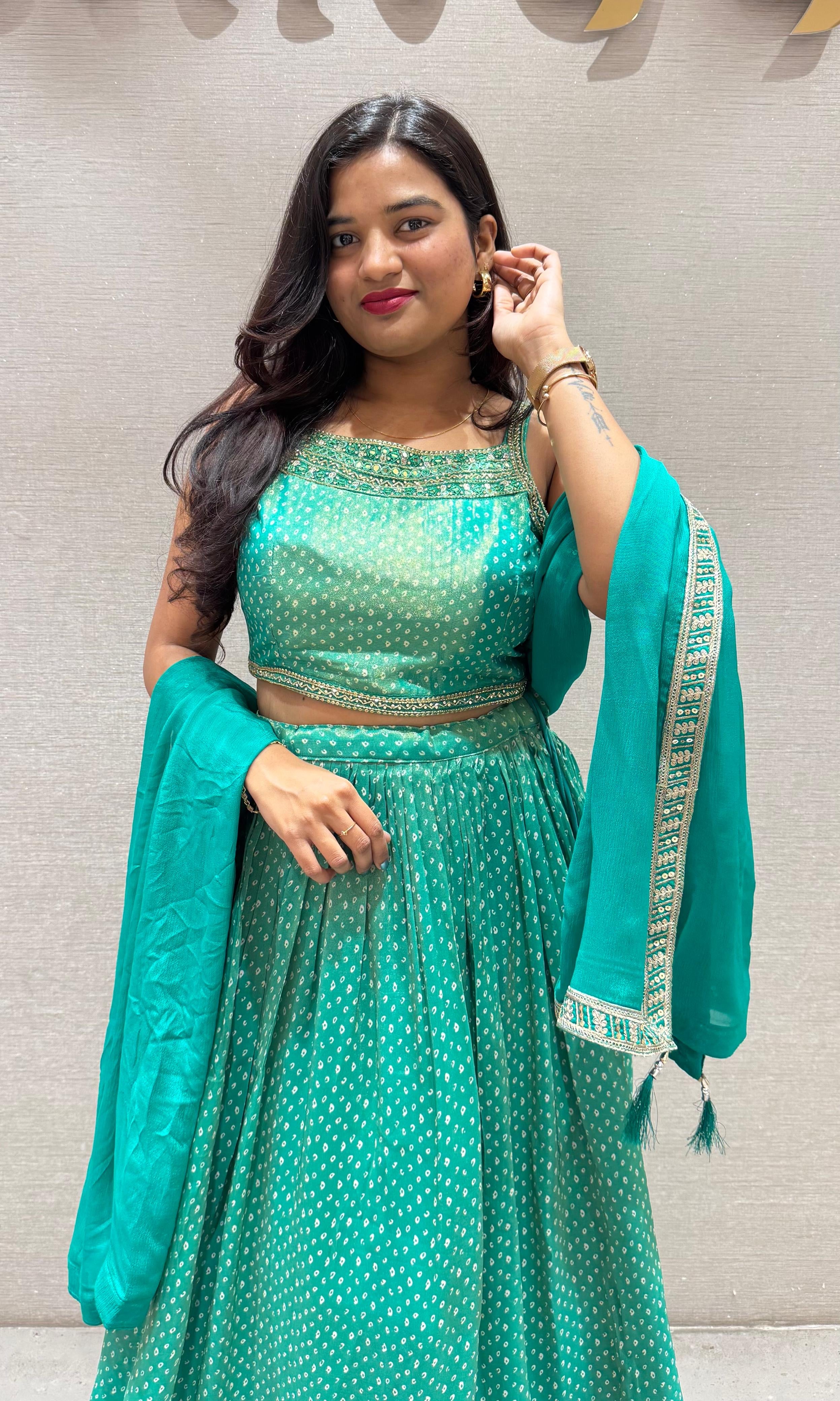 Green EMBROIDERED lehanga