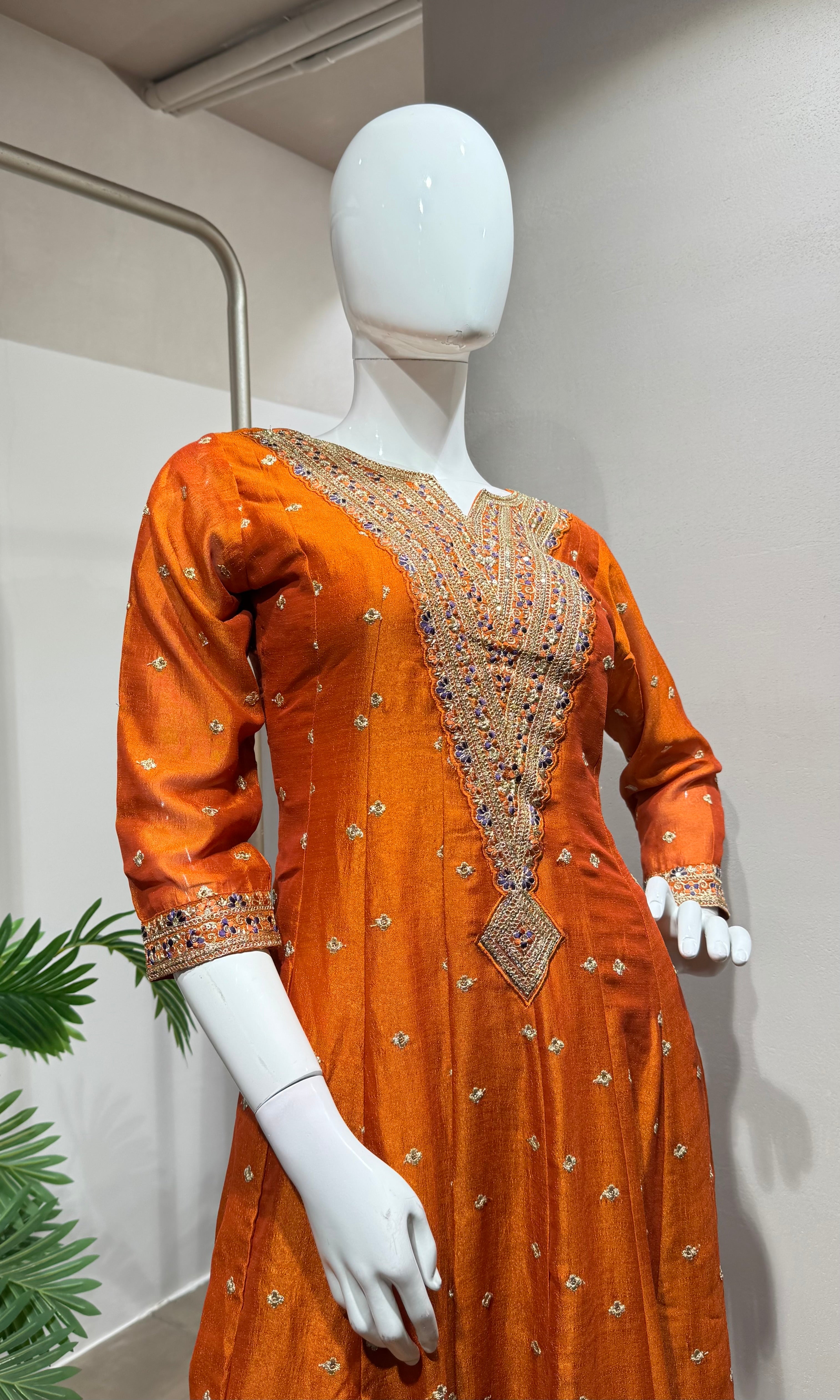RUST Embroidered Silk Anarkali SET