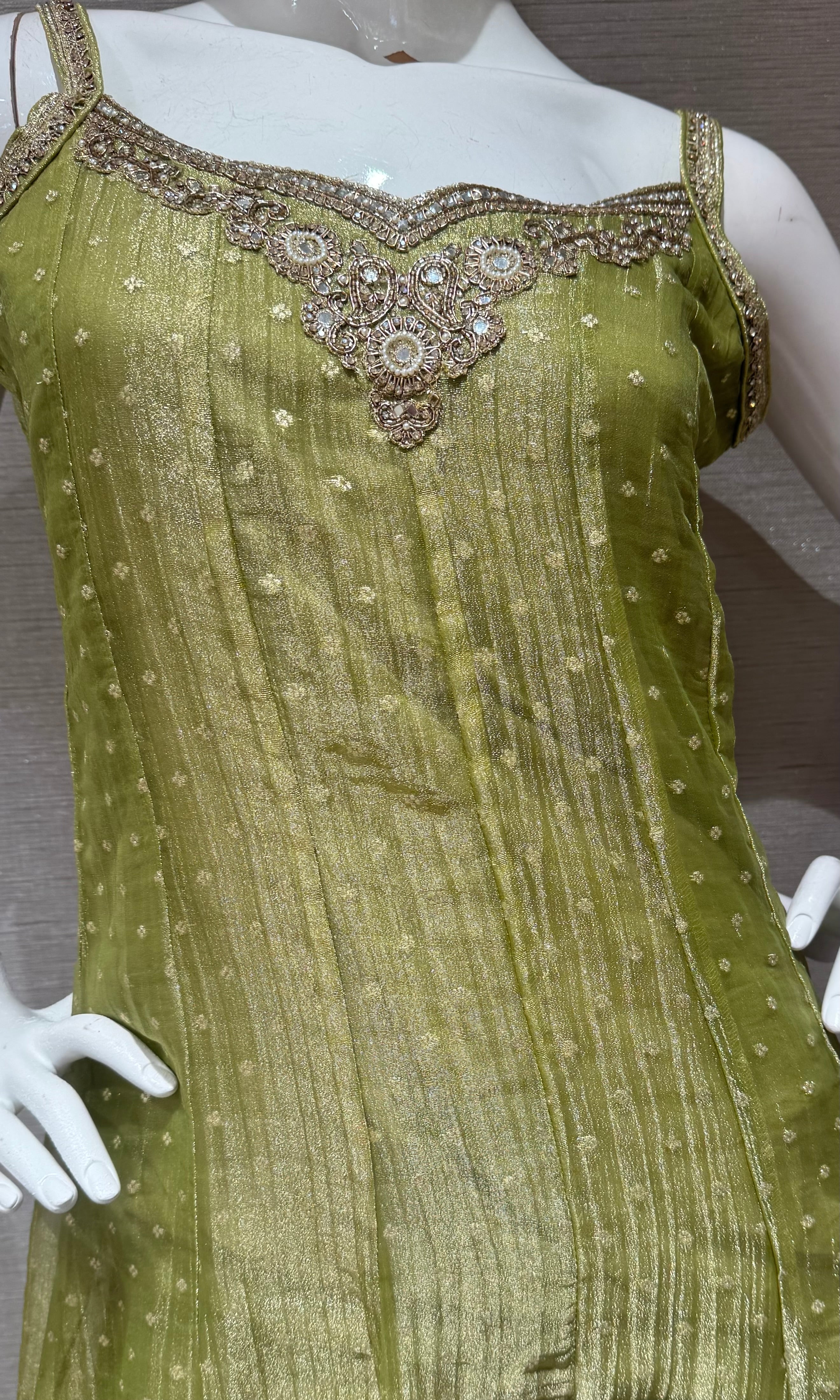 Green Shimmer Anarkali with Dupatta