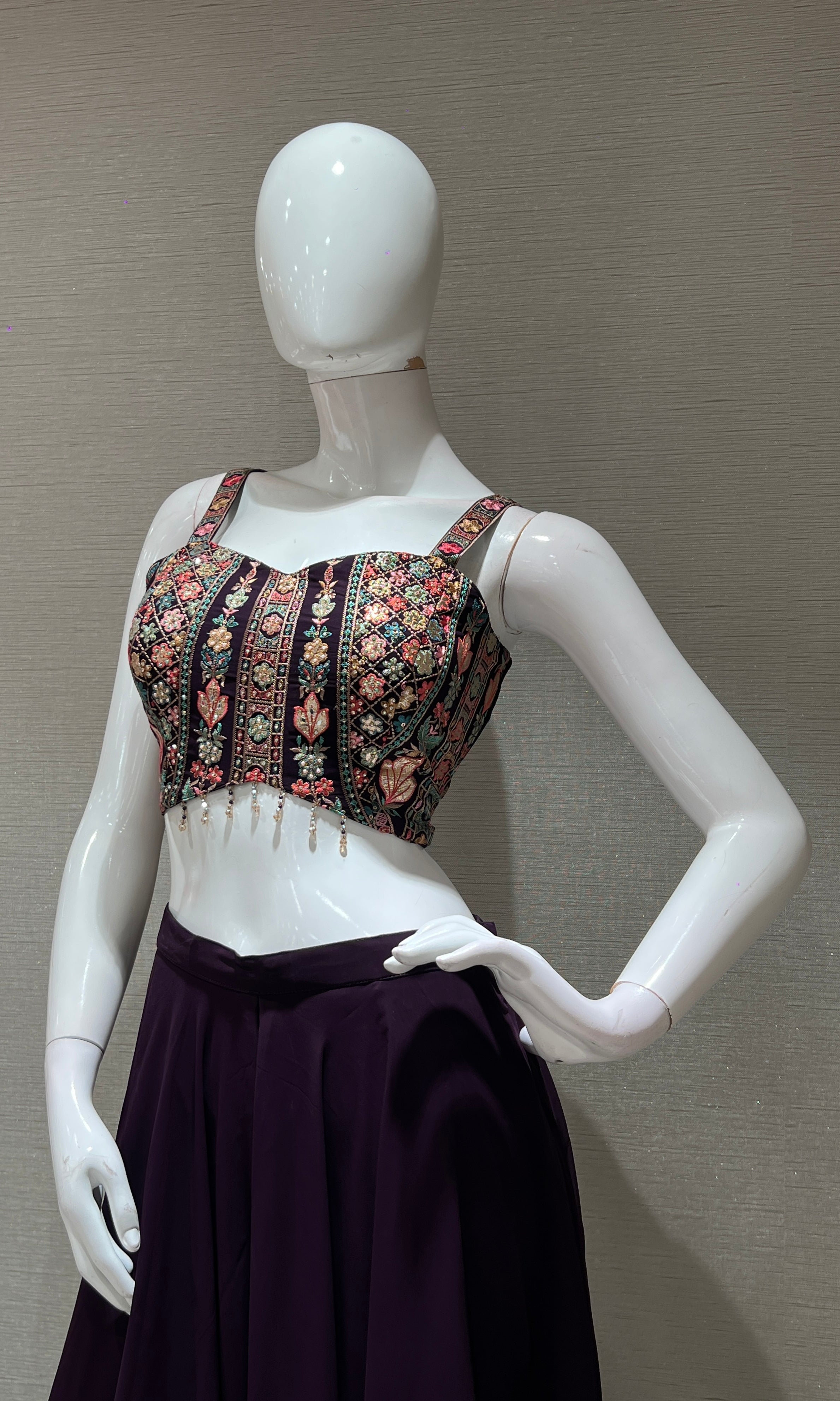 Wine embellished palazzo with jacket