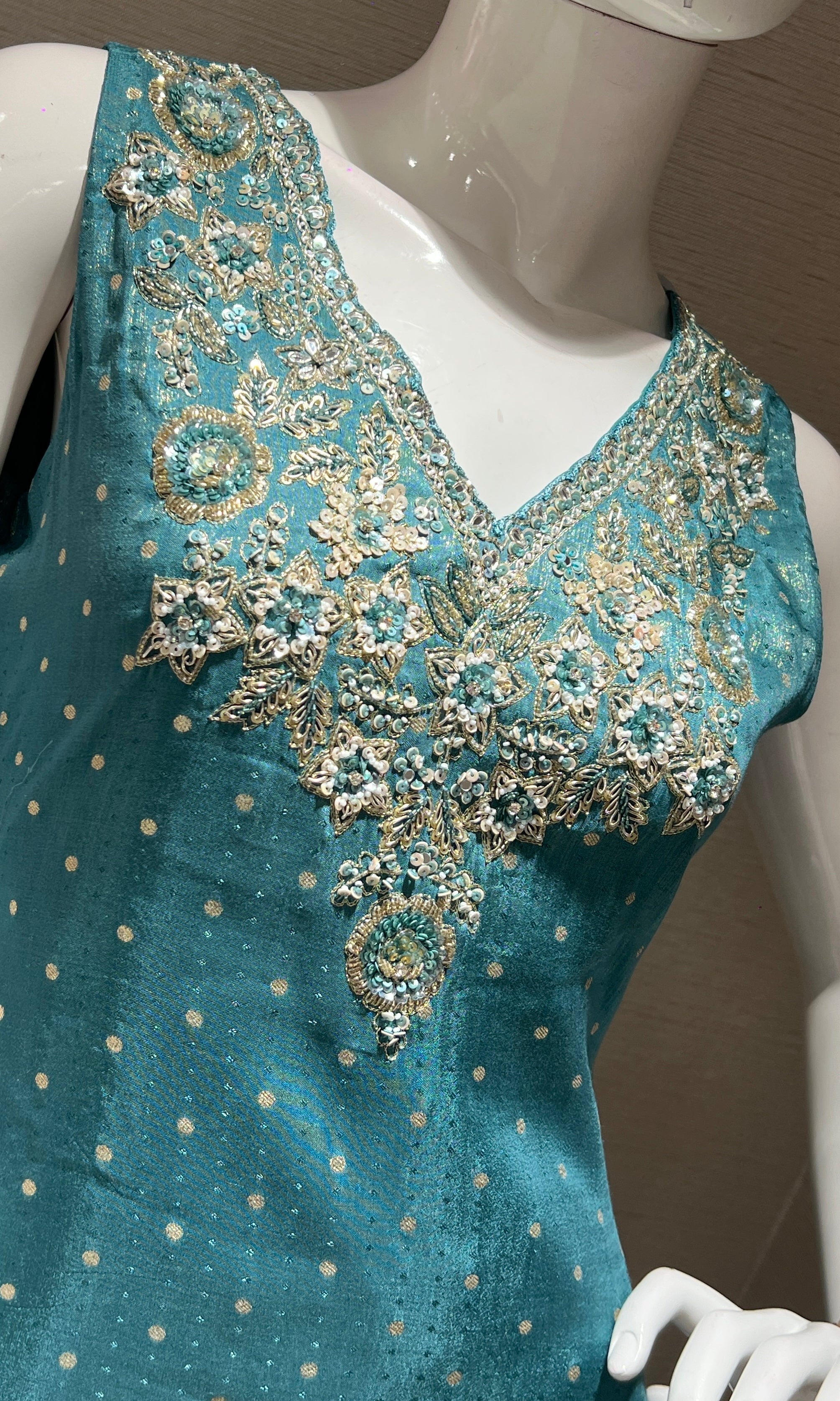 Light Blue Short Kurti Embroidered Sharara