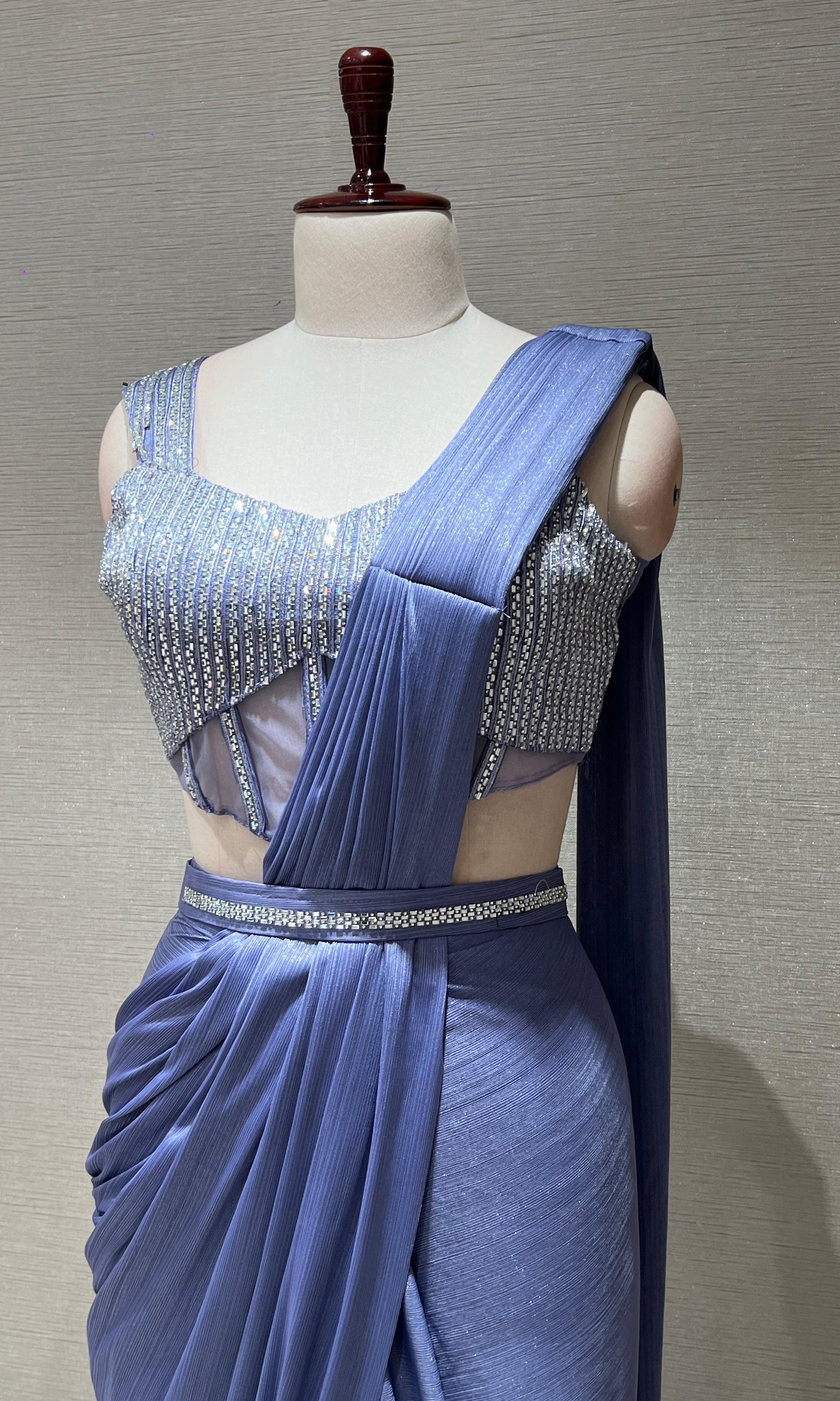 Lavender drape saree WITH BLOUSE & BELT