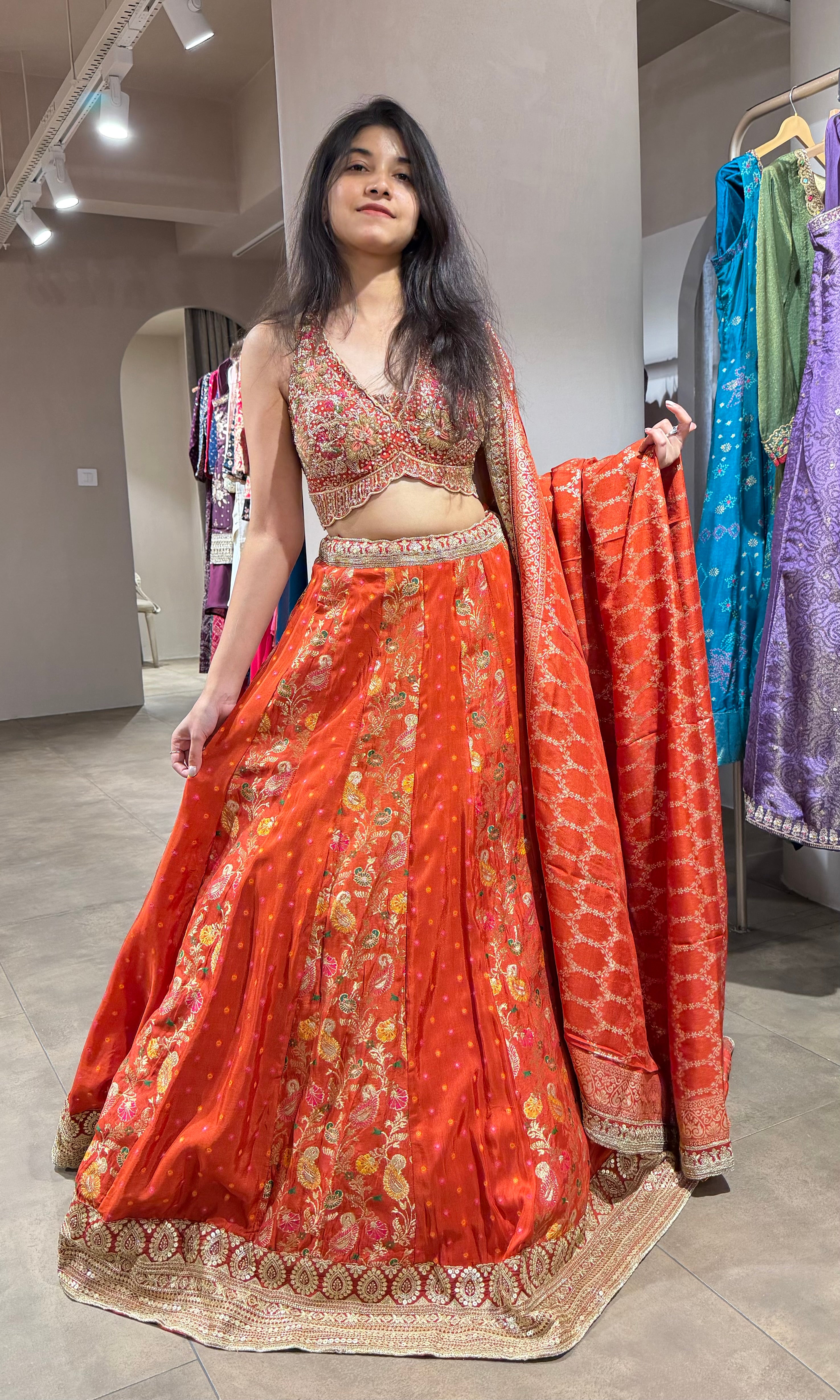 Rust INTRICATE EMBROIDERED LEHENGA