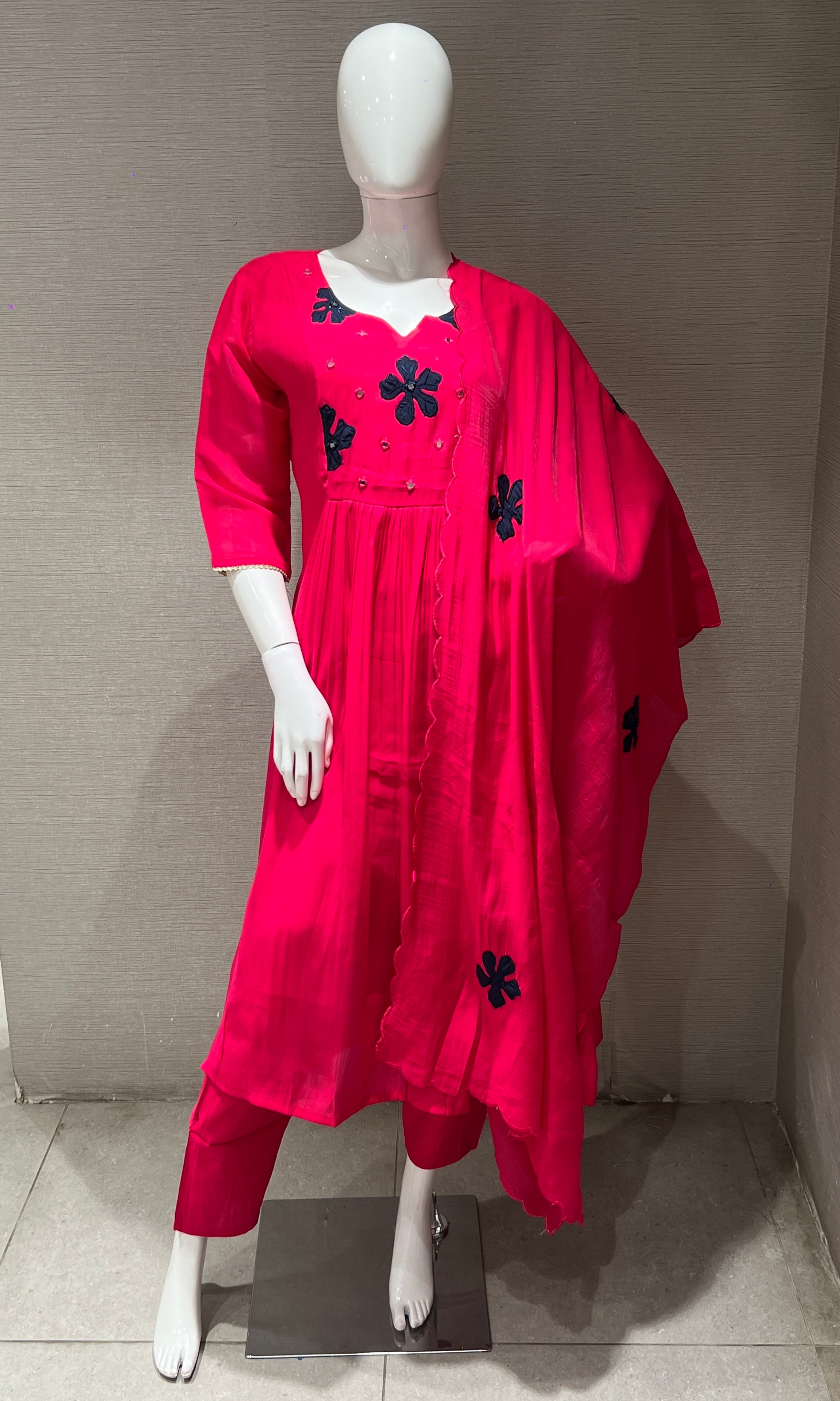 Pink blue floral kurta set