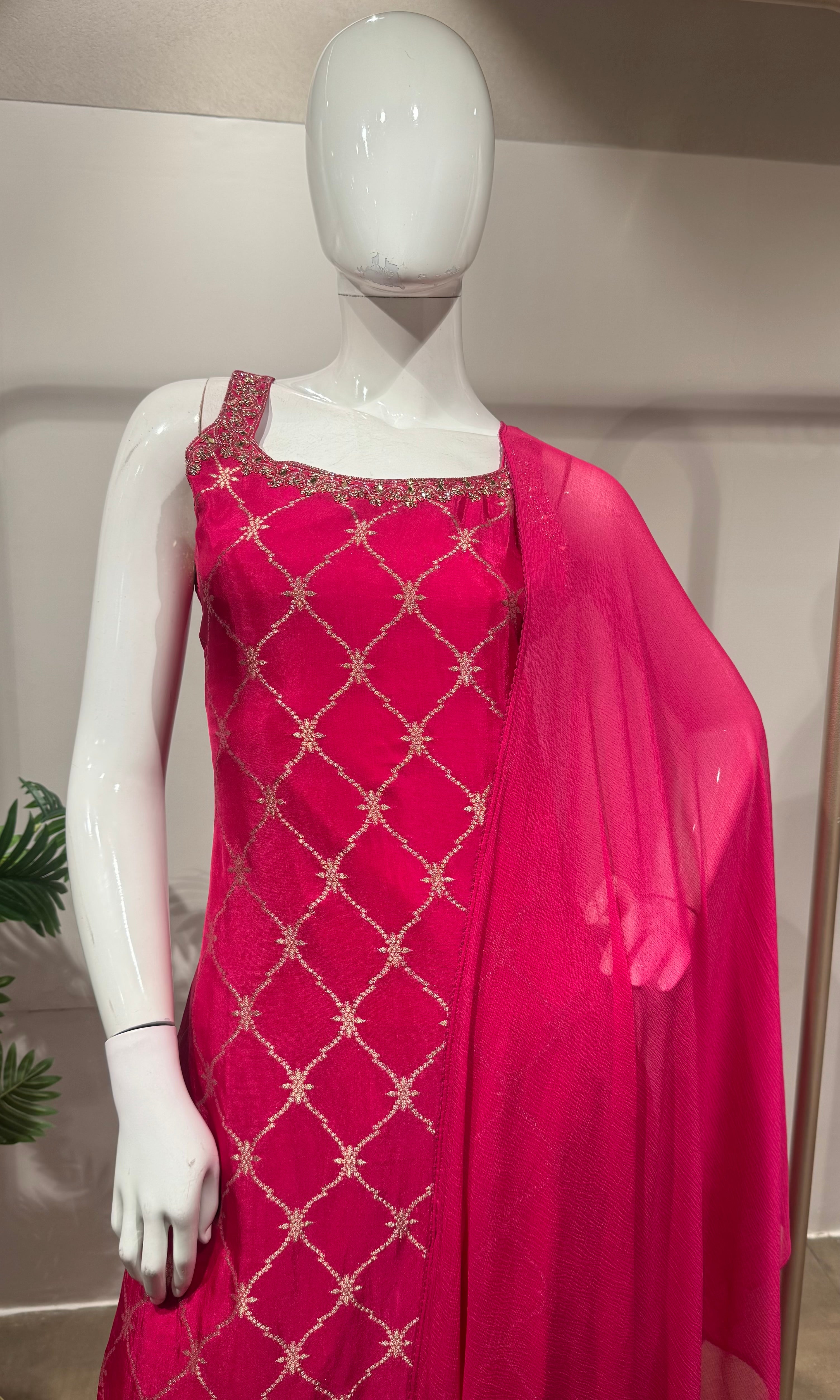 Pink Silk Straight kurta set