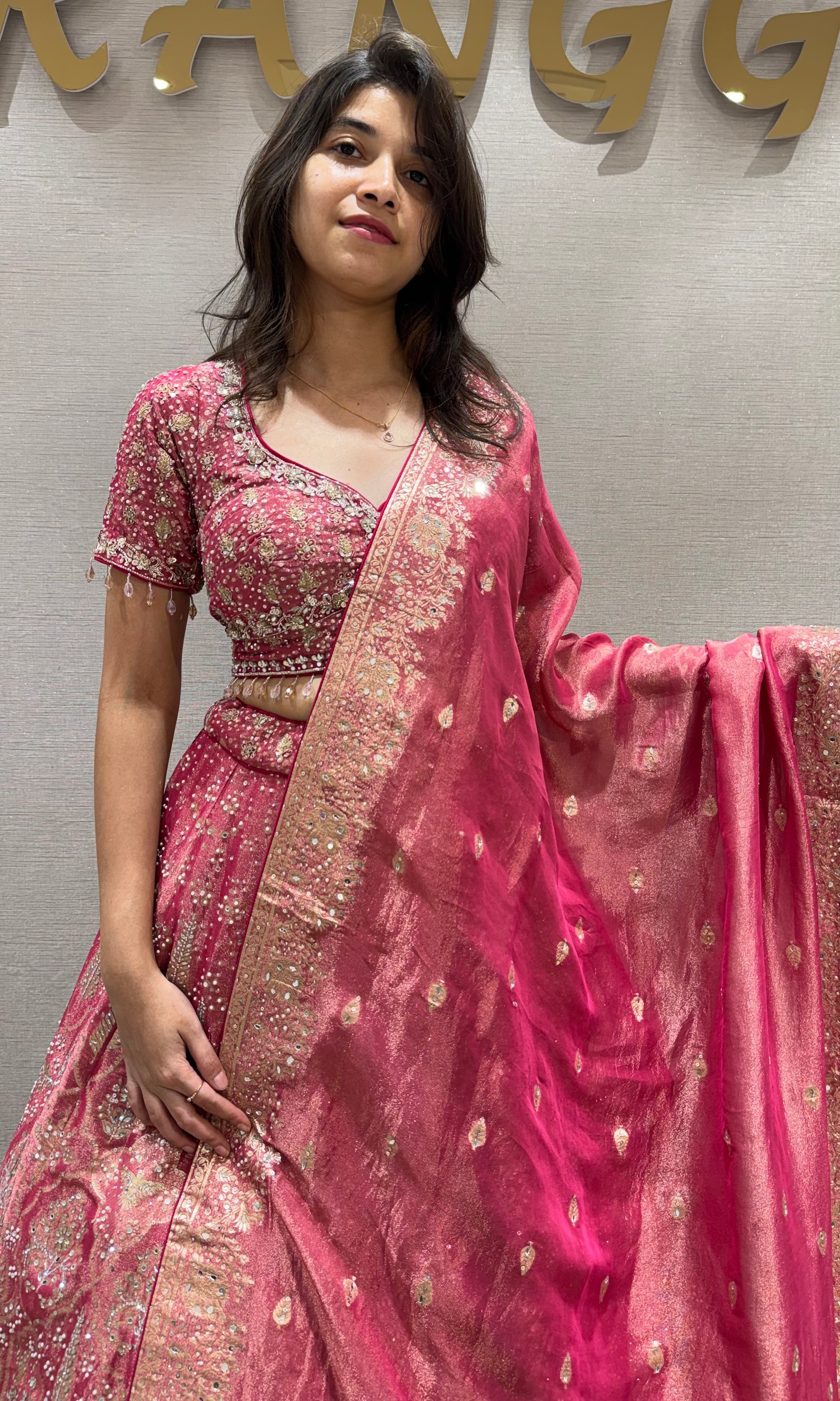 Rani Pink Silk Lehenga with Zari Embroidery