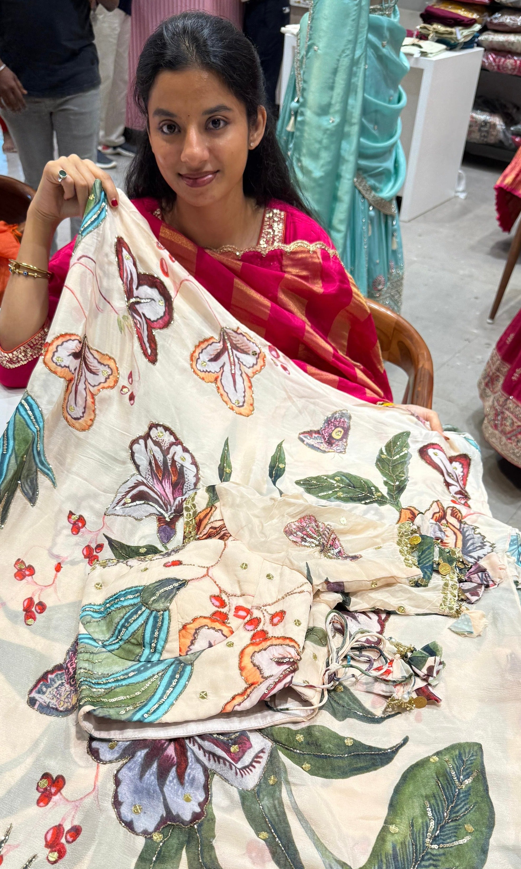 White floral saree with ready blouse