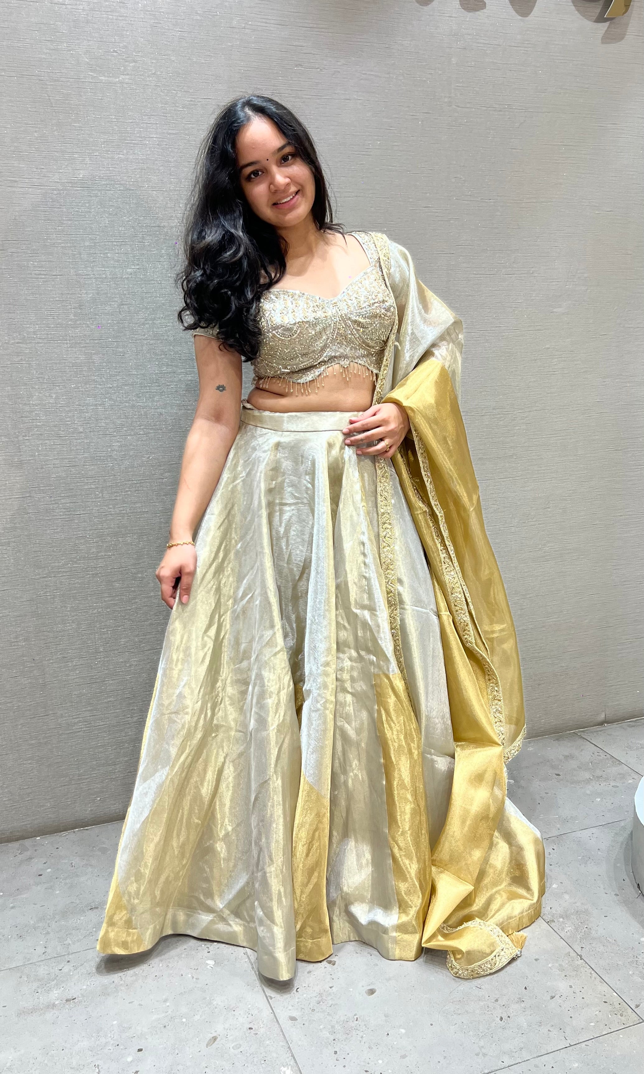 Metallic Gold Silver Embroidered Lehenga Choli Set