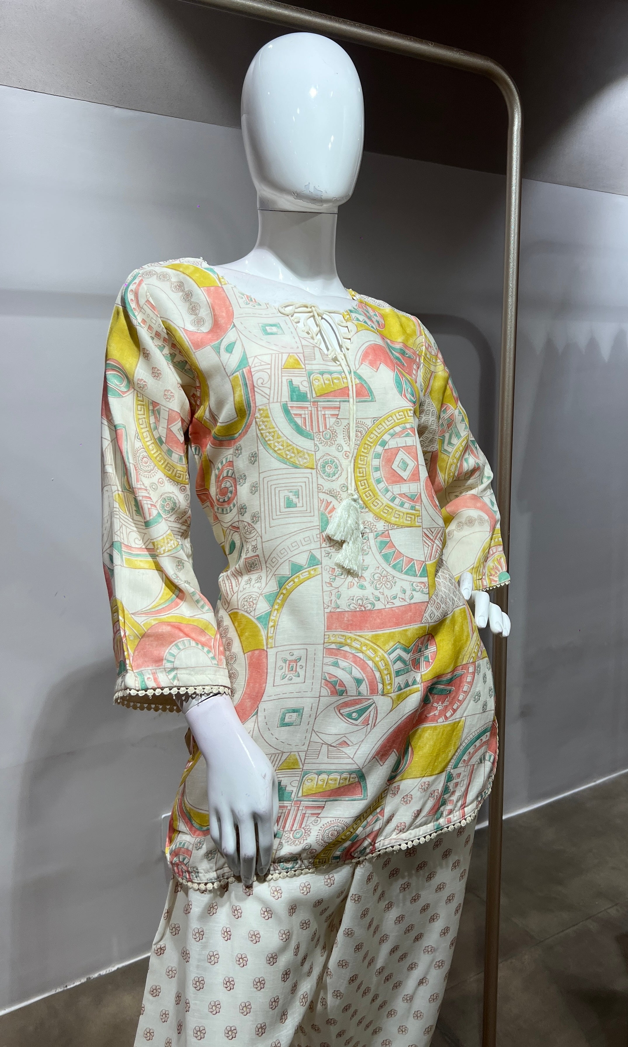 Yellow Pastel Floral Printed Farsi salwar