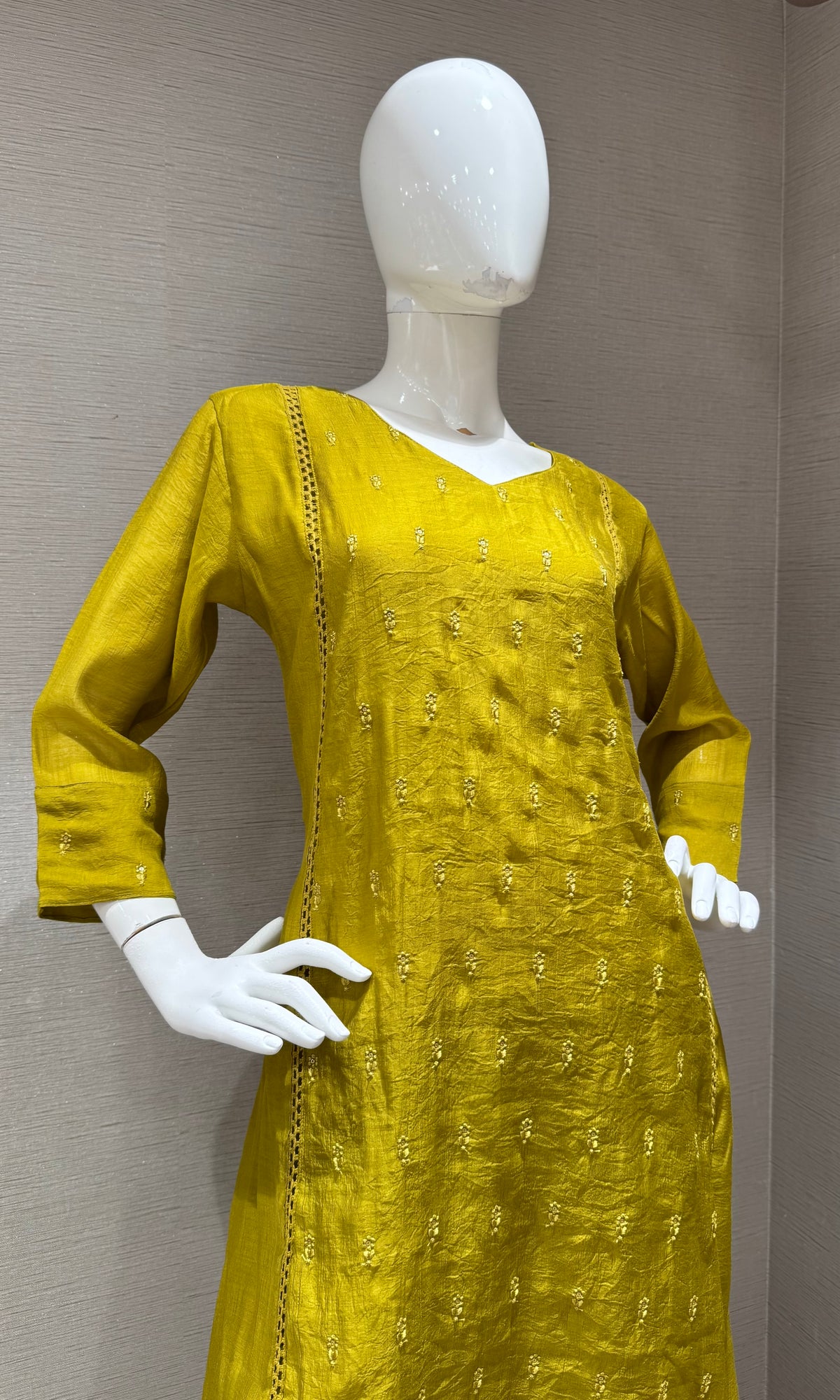Mehandi Green mul Chanderi Kurta Set with Dupatta