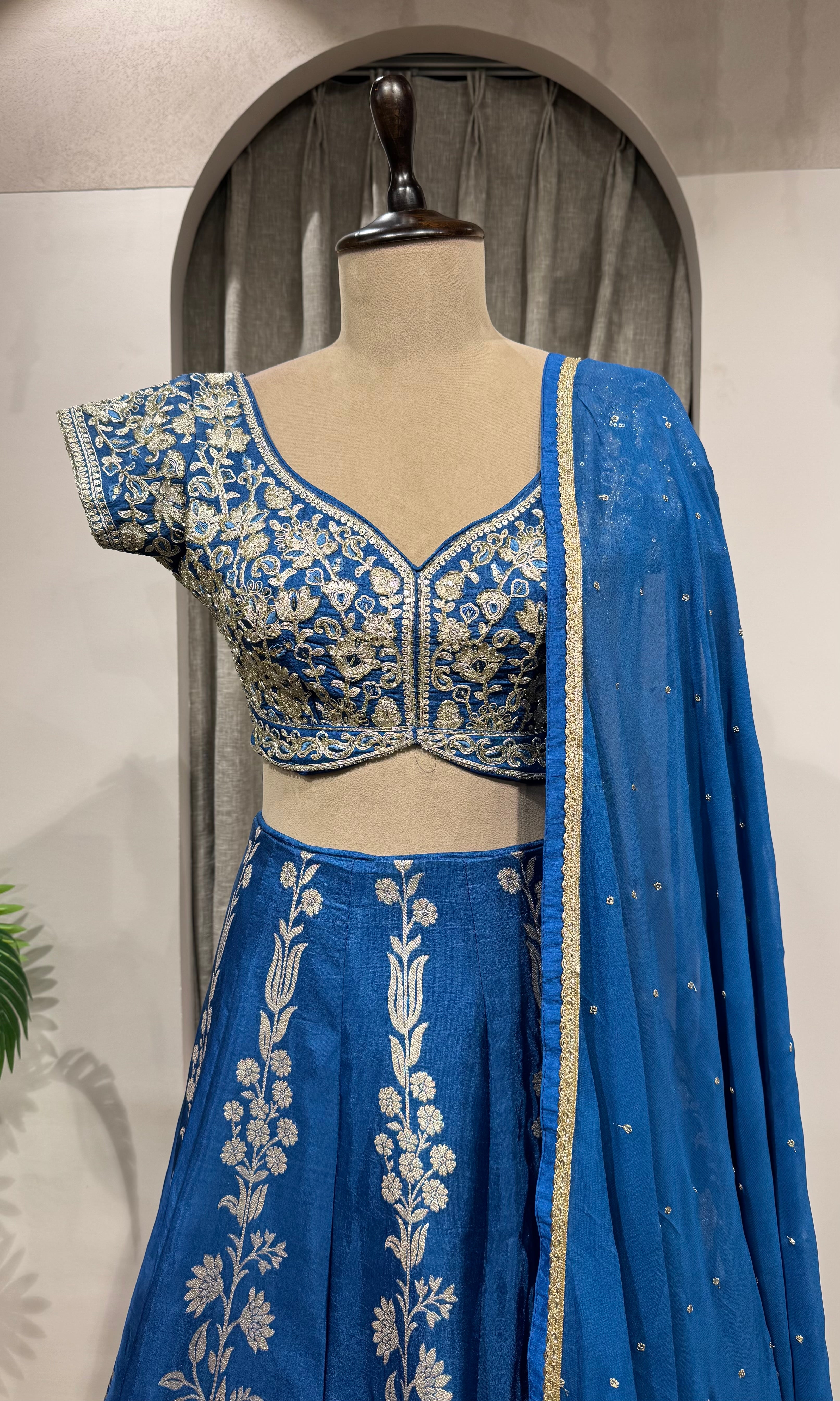 BLUE EMBROIDERED BANARASI lehenga