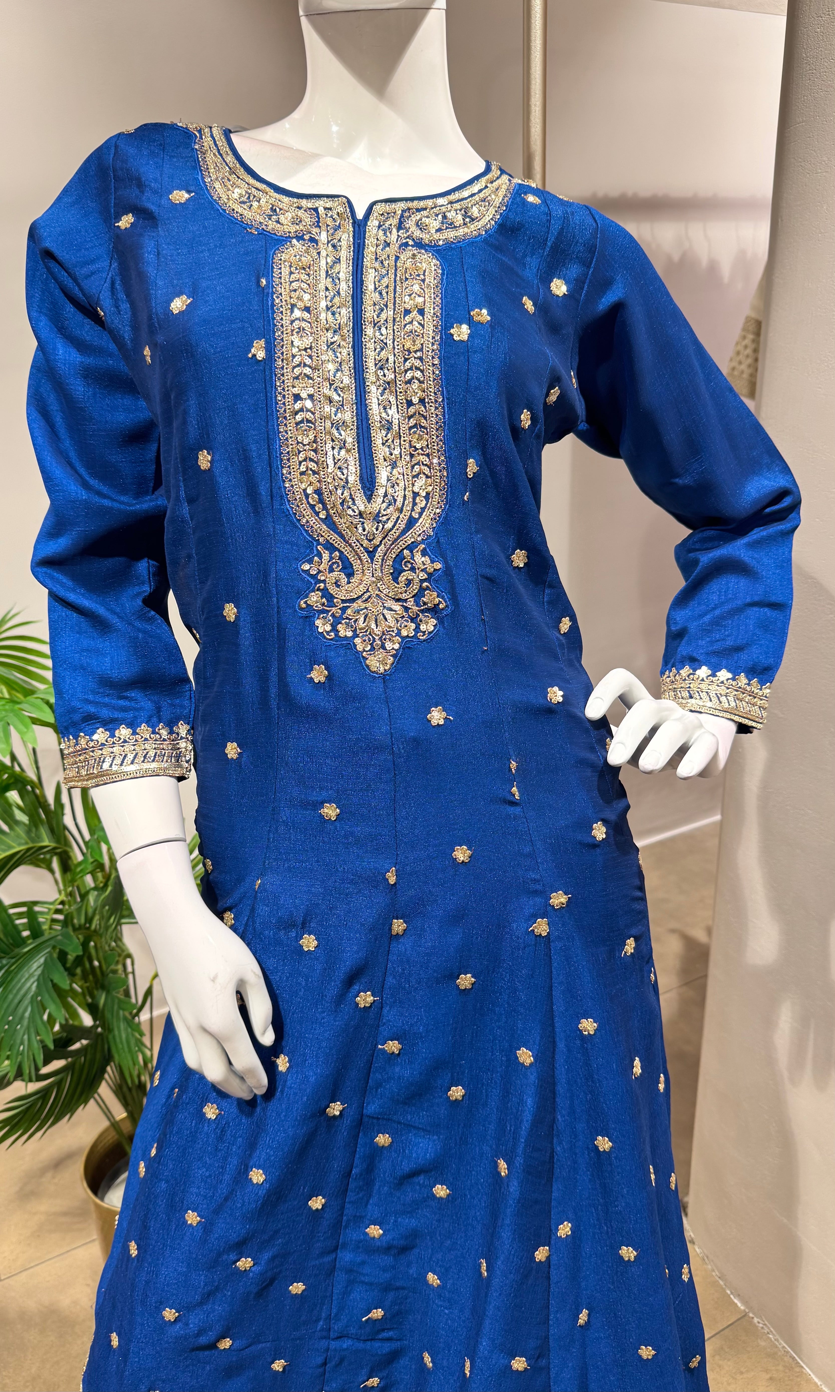 BLUE GOLDEN EMBROIDERY ANARKALI SET