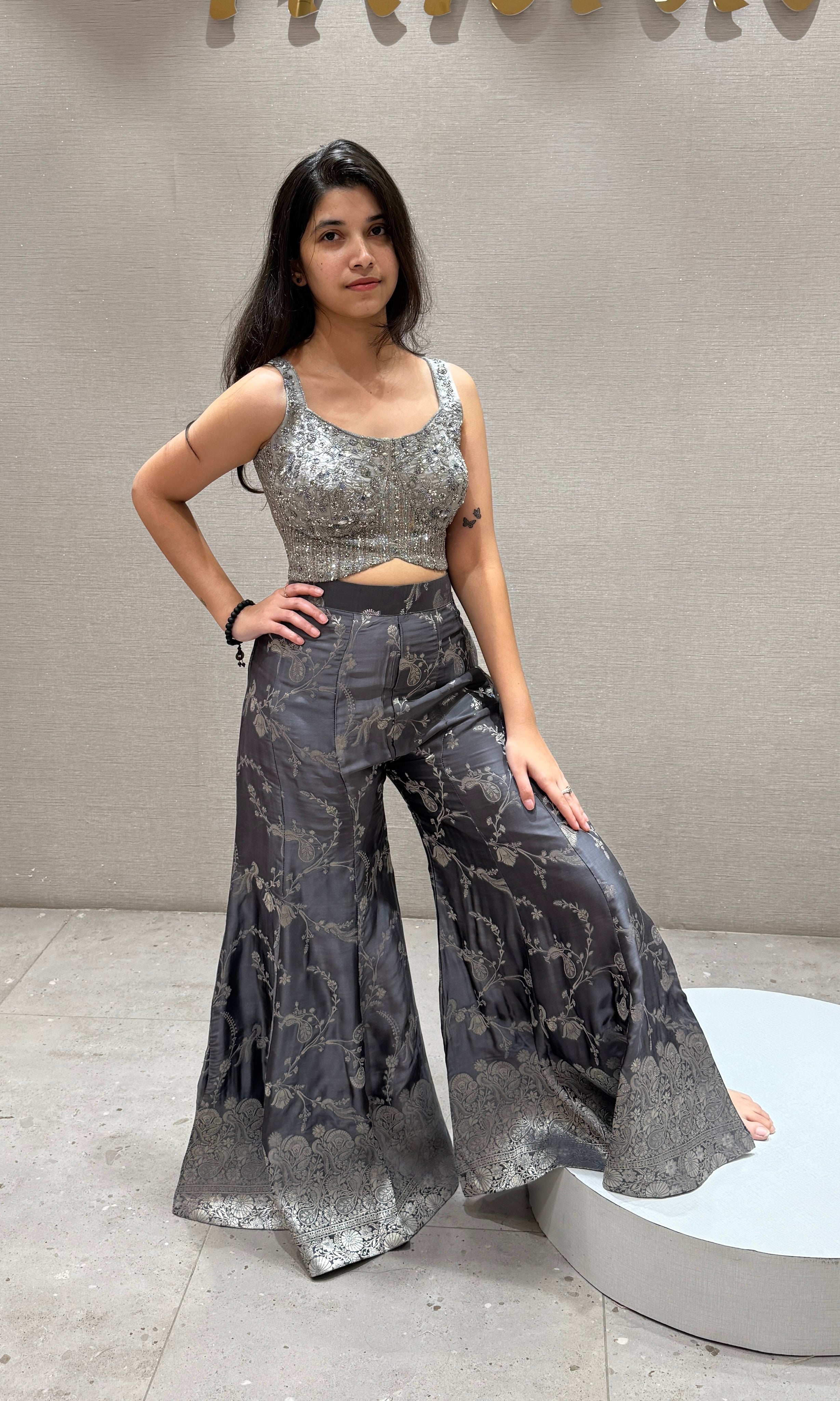 Grey EMBELLISHED Palazzo Set