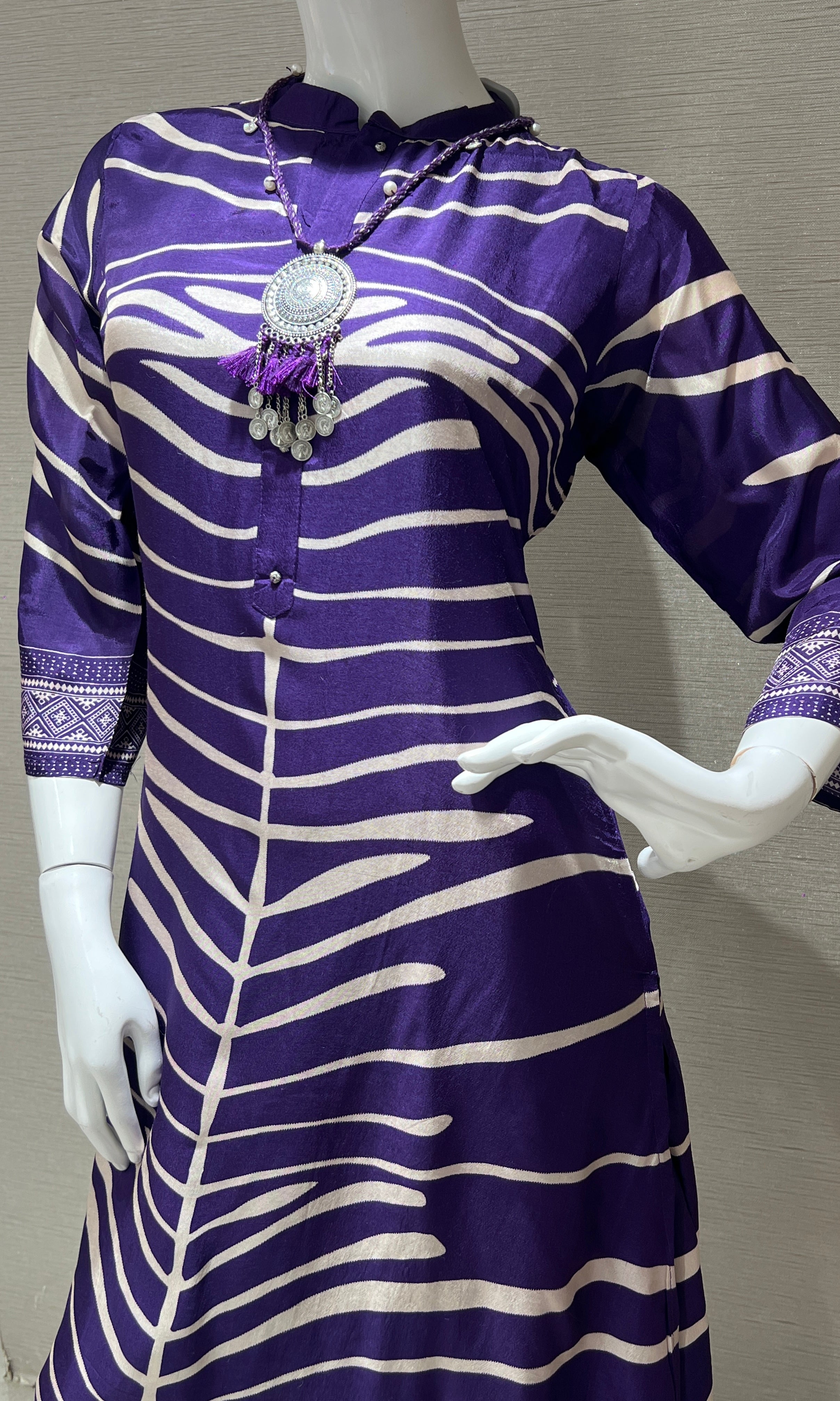 Purple leaf print kurta set