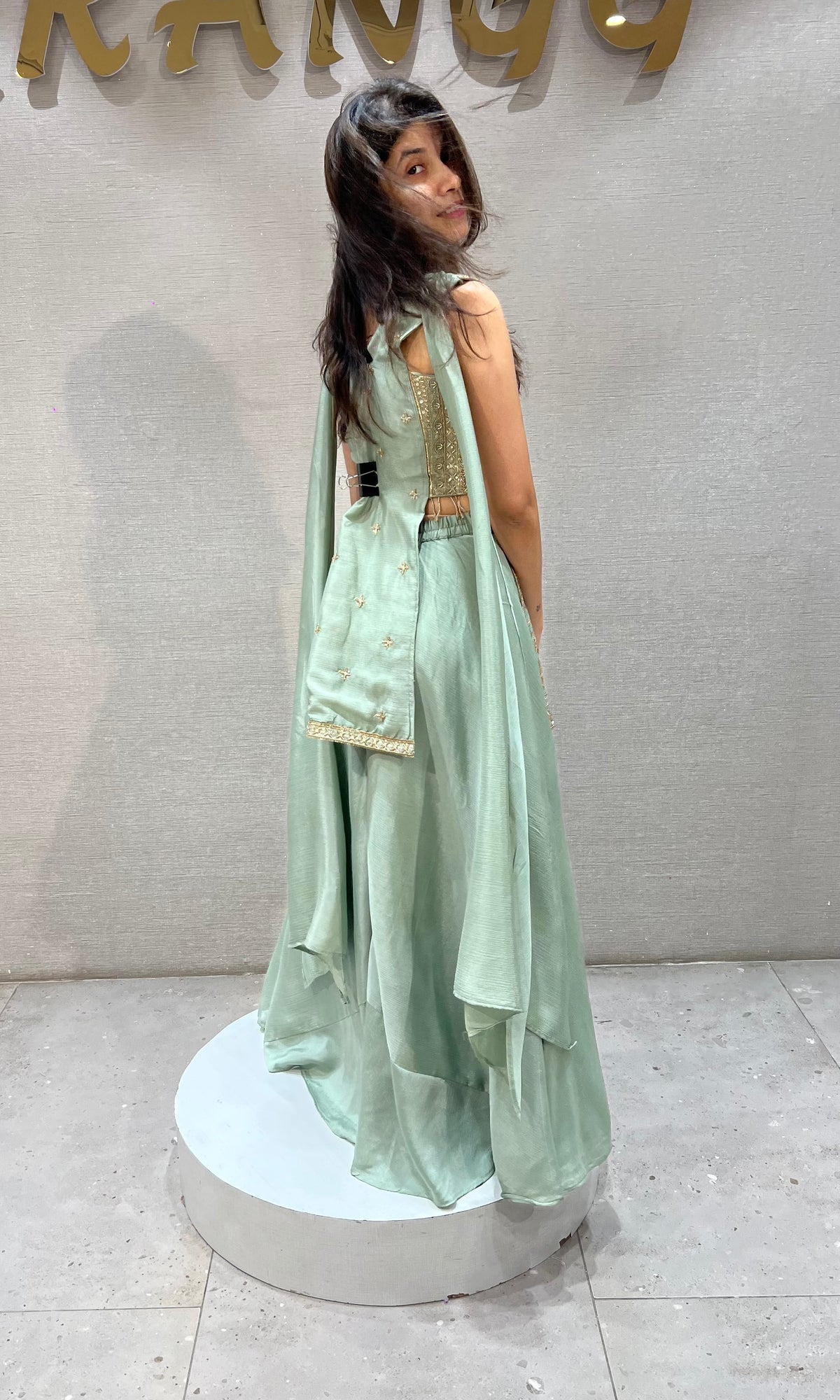 Sage Green Zari Embroidered Chanderi Palazzo Set