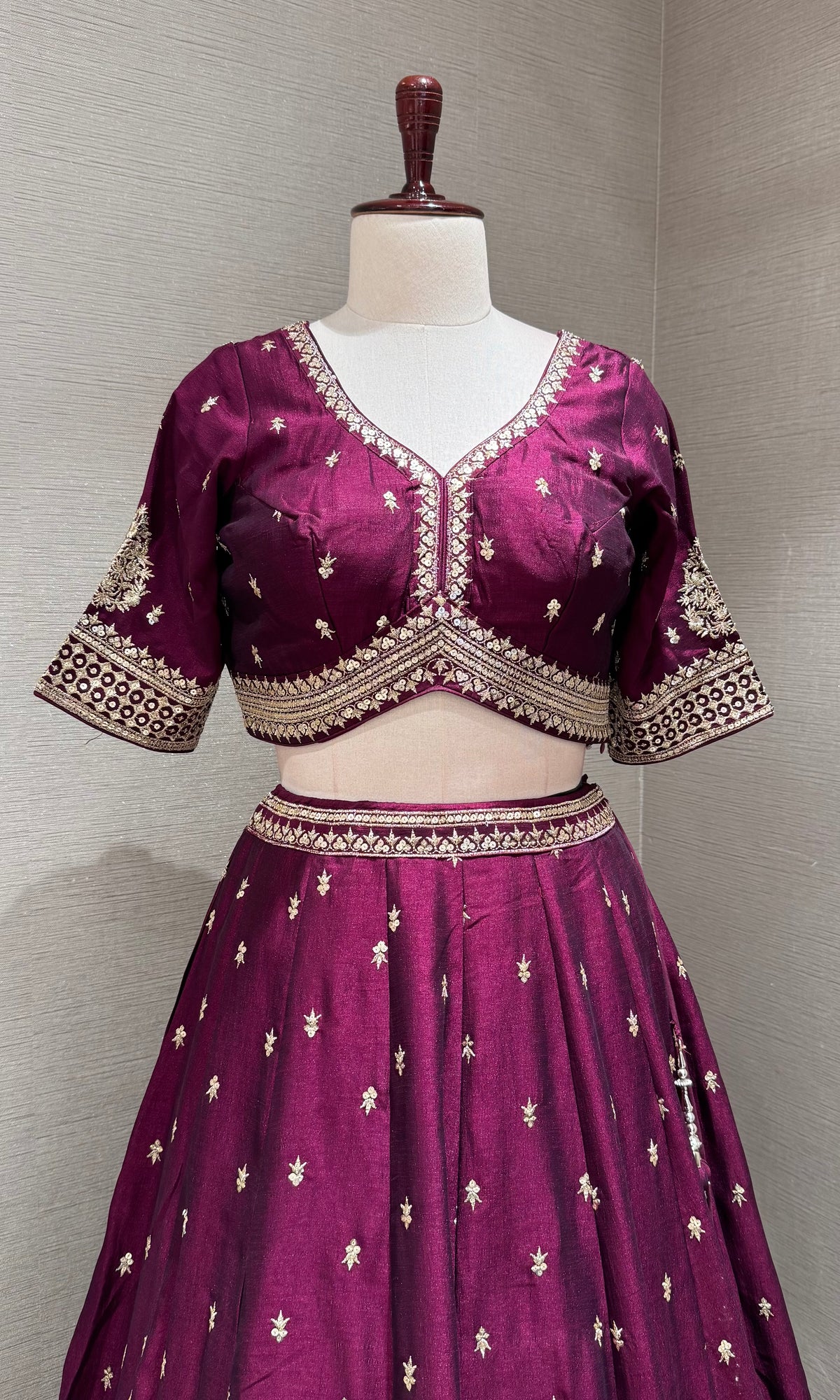 Royal Plum wine Lehenga Choli with Zari Borders