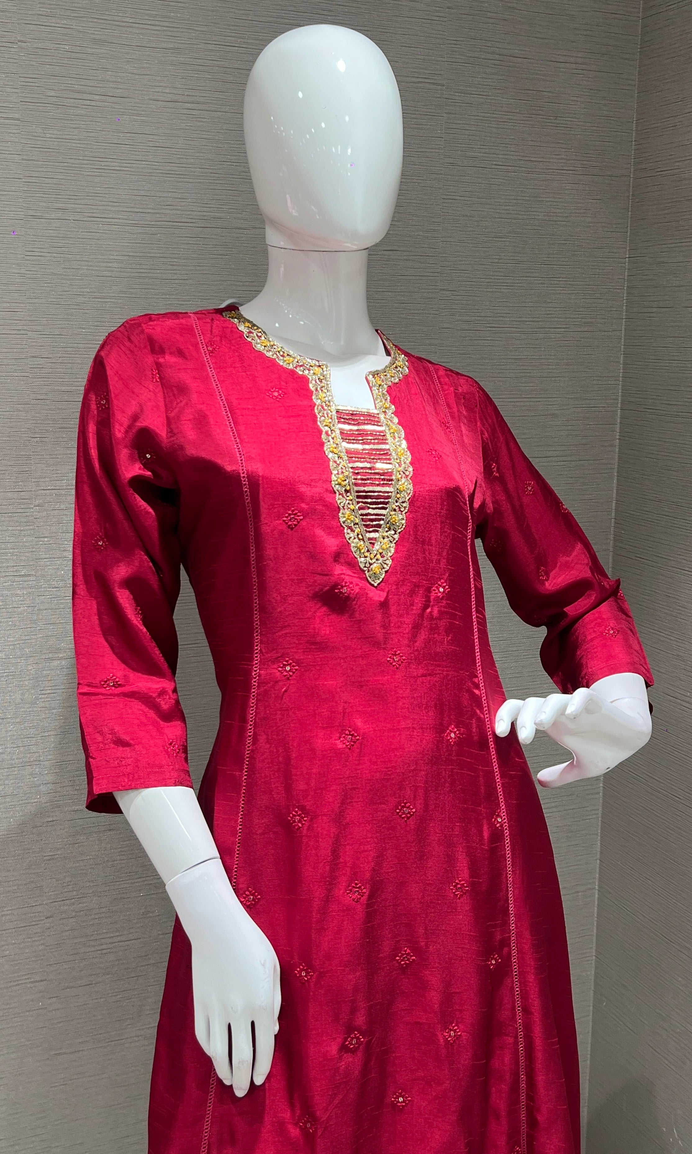 MAROON kurta set with yellow floral dupatta