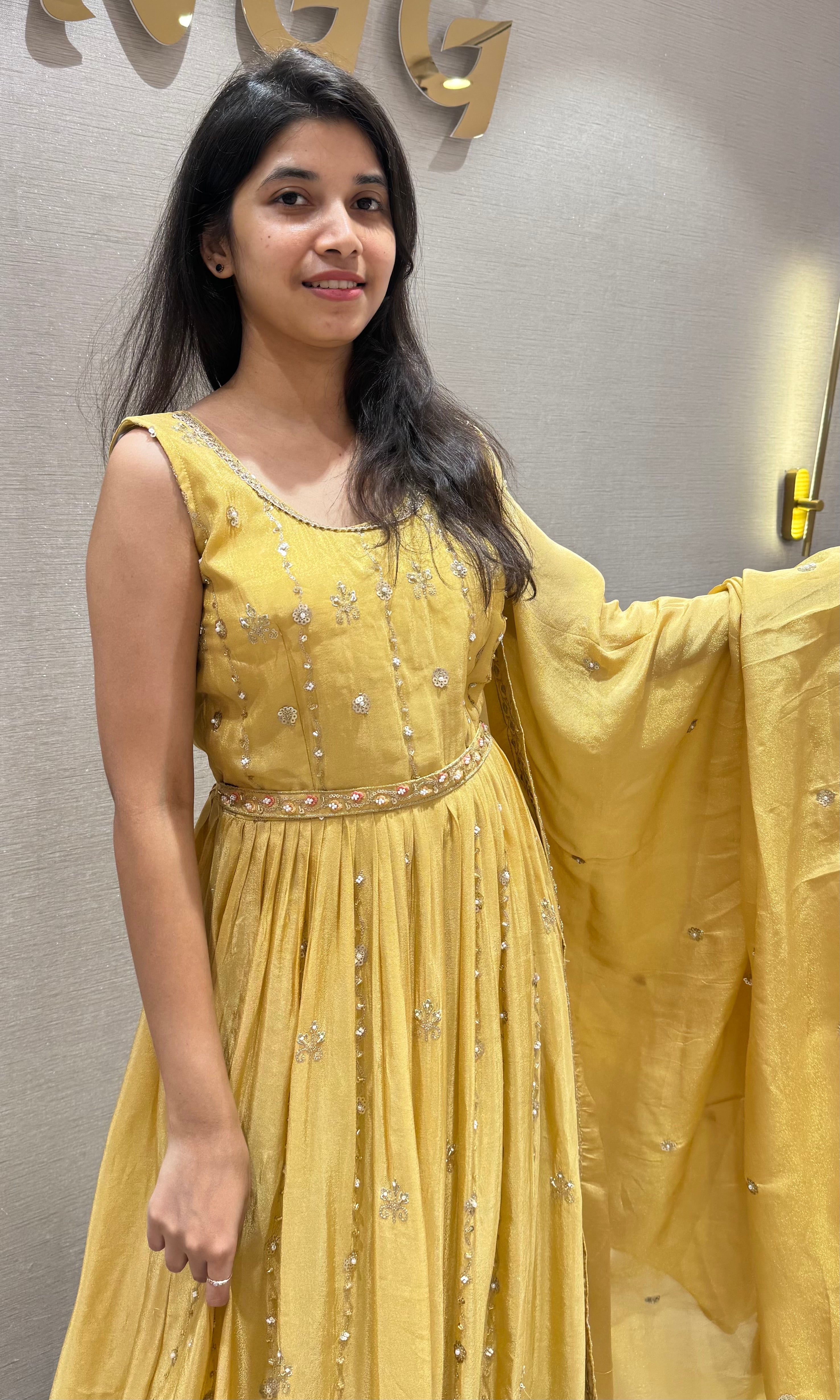 Light yellow golden embroidery anarkali