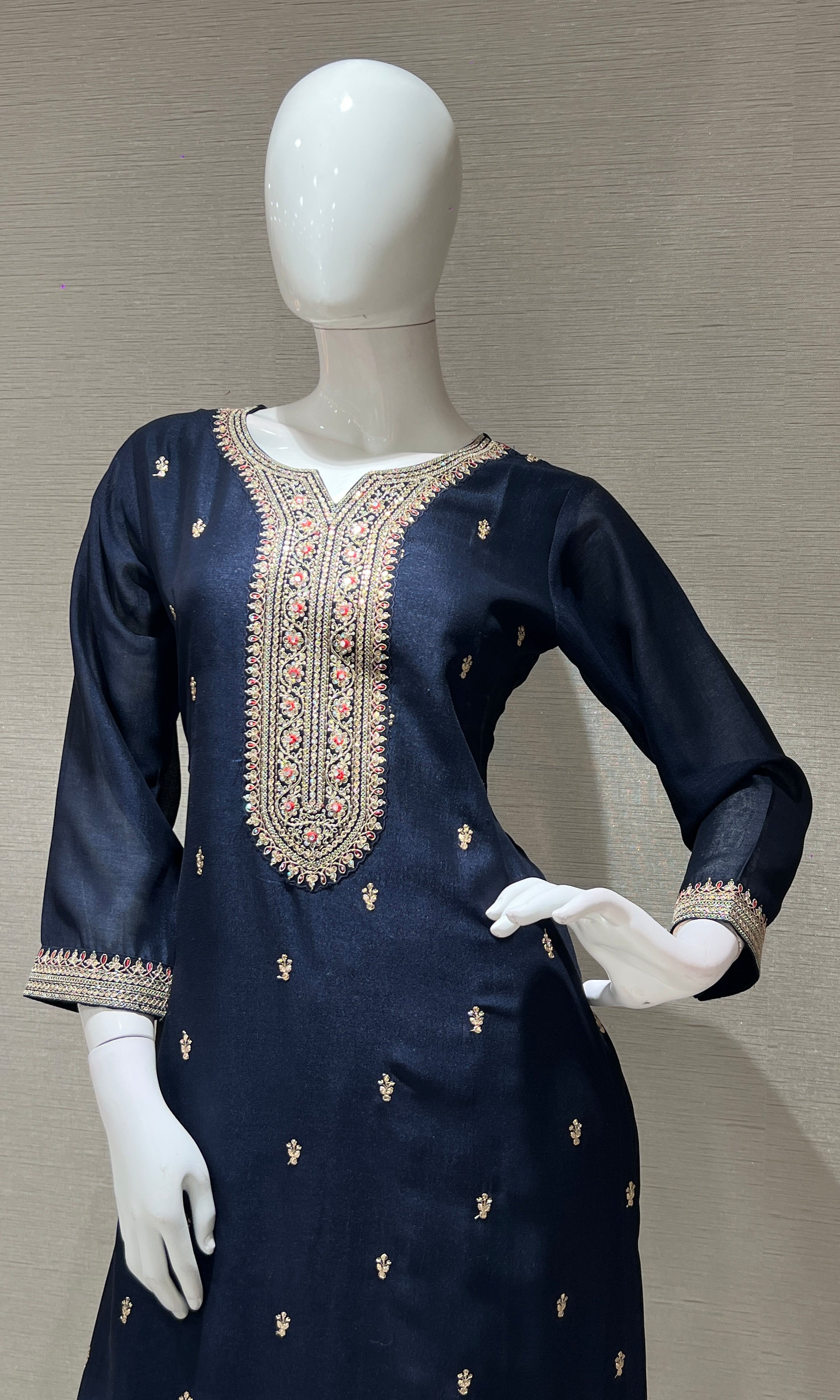 Navy blue GOLD EMBROIDERY kurta set