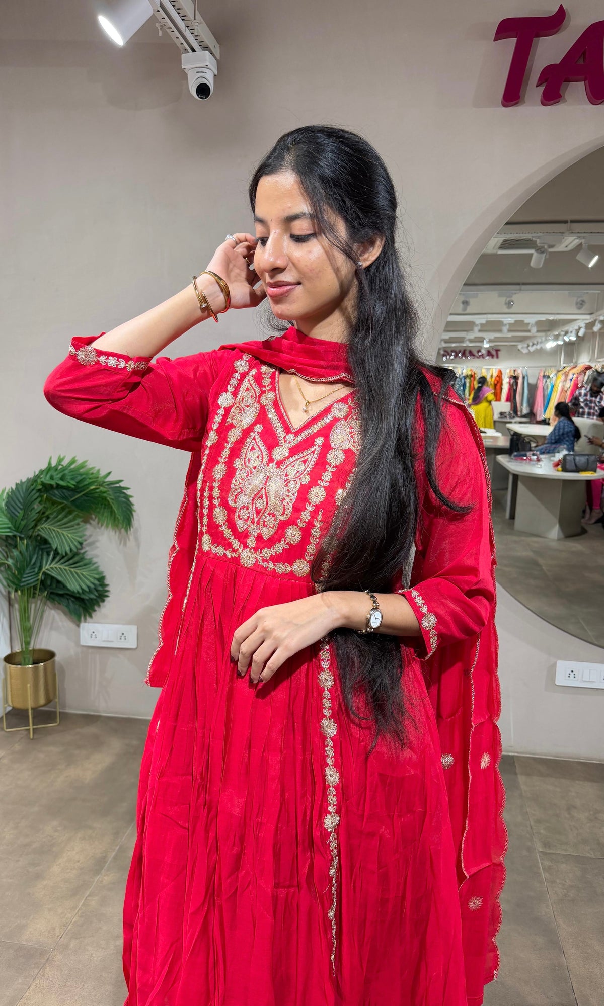 Rani Embroidered A line Kurta Set with Dupatta