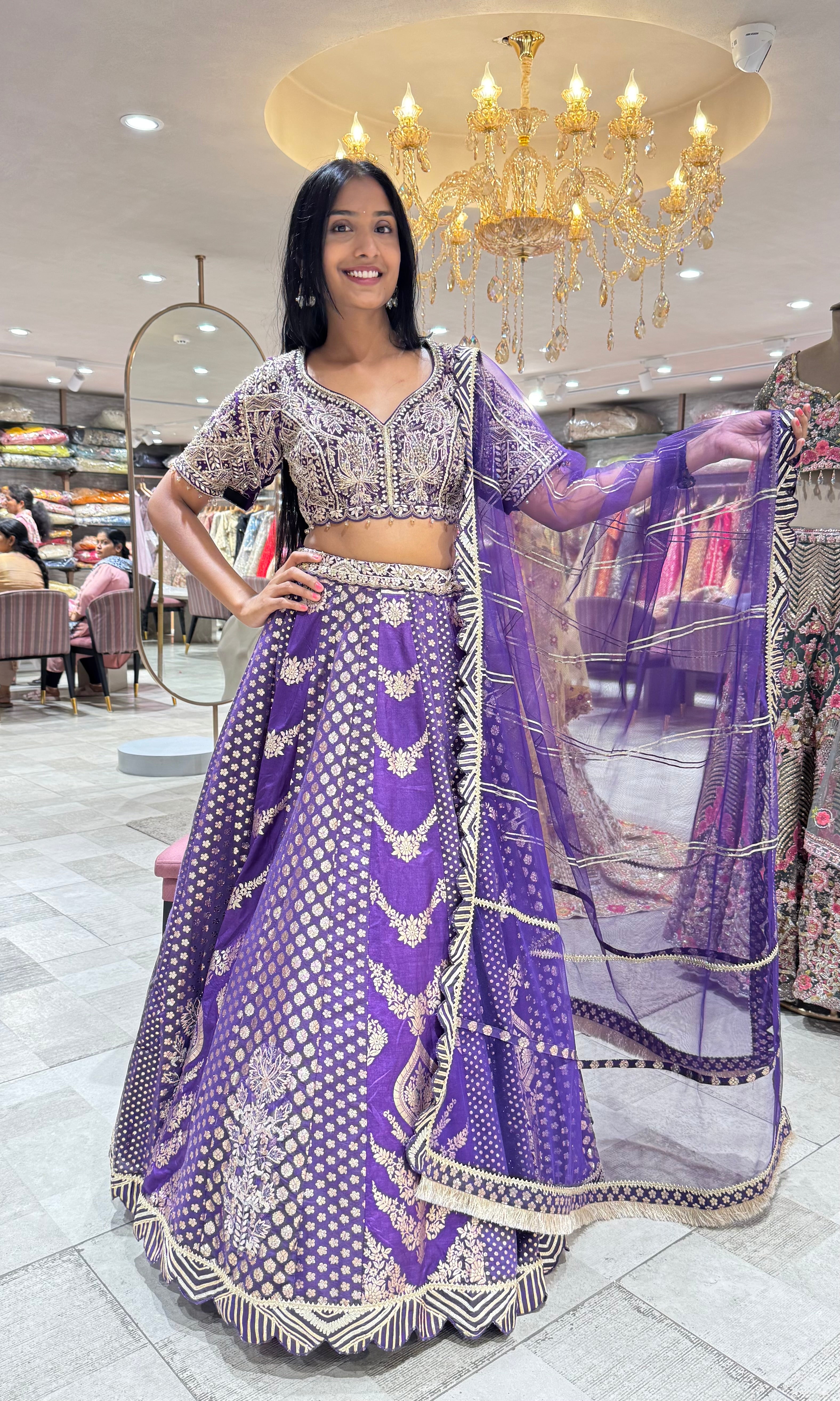 PURPLE GLODEN EMBROIDERED LEHENGA