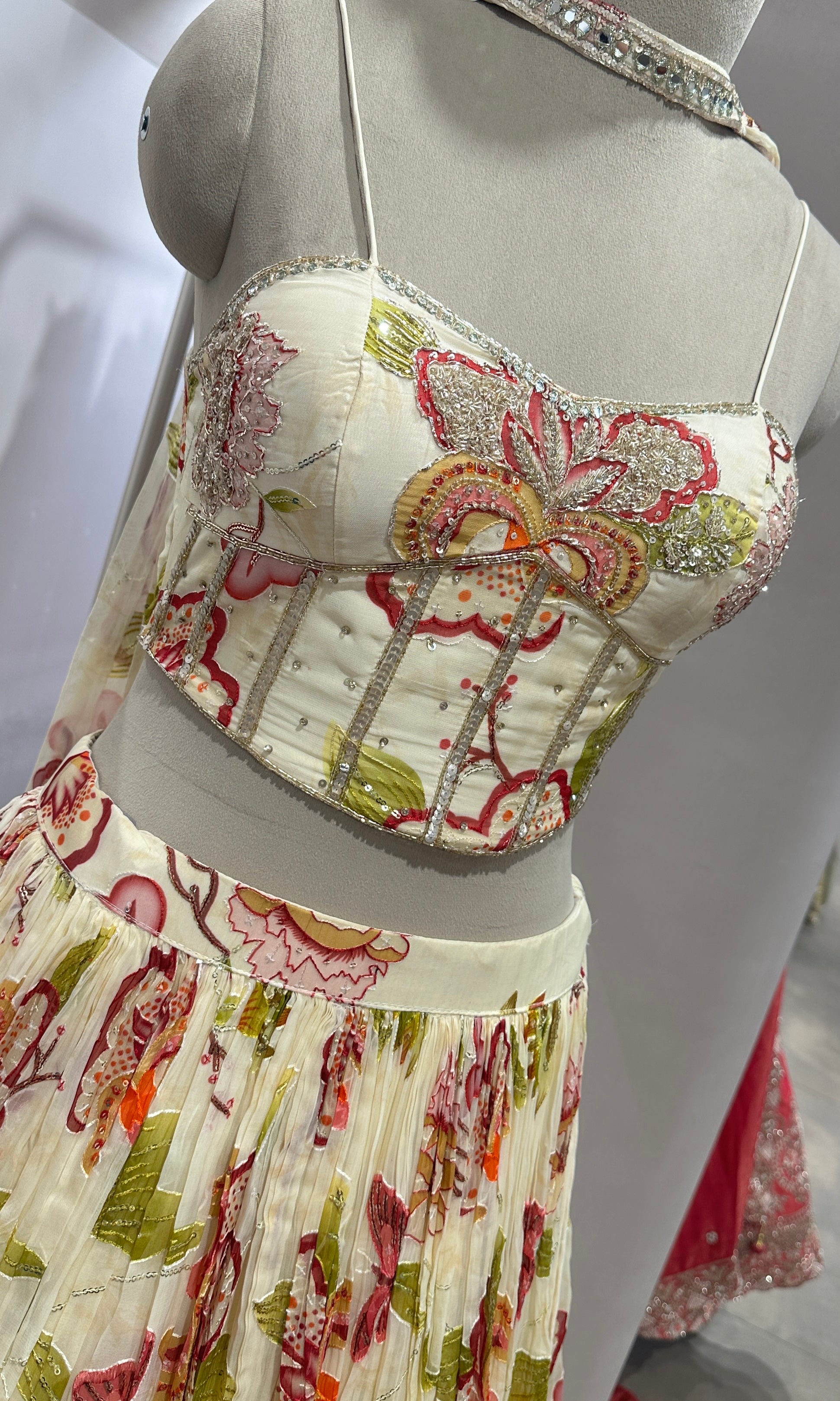 Ivory FLORAL lehenga WITH CORSET BLOUSE