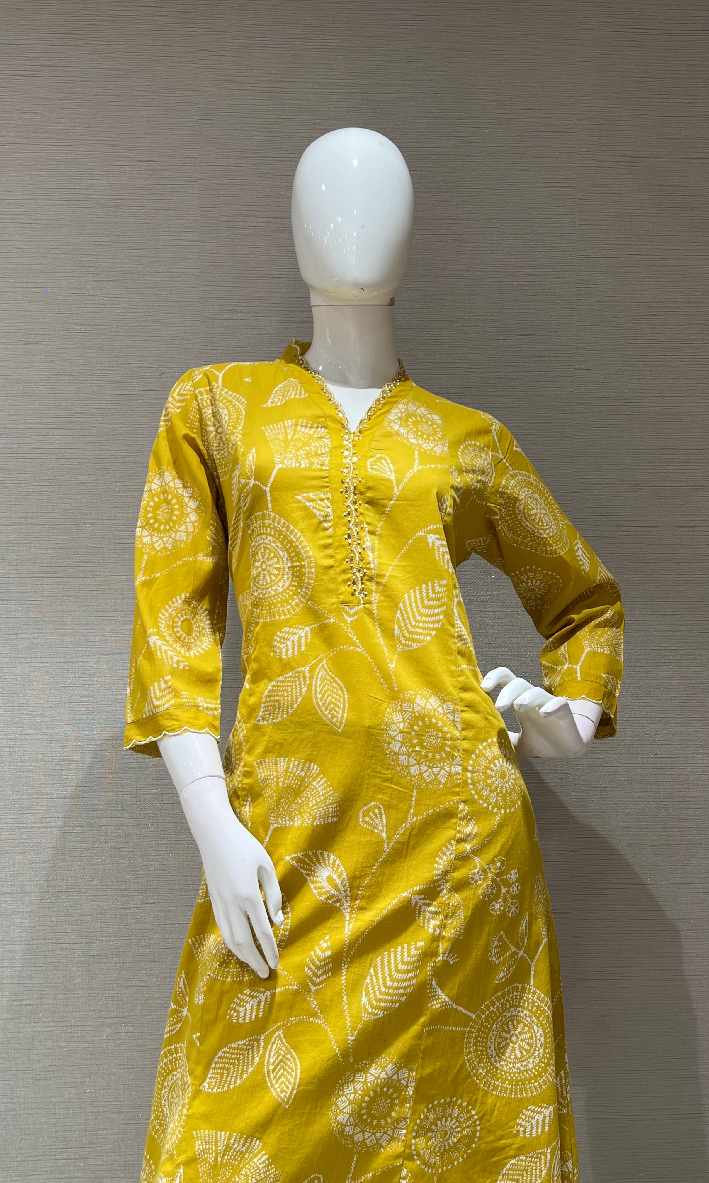 Yellow FLORAL PRINT KURTI SET