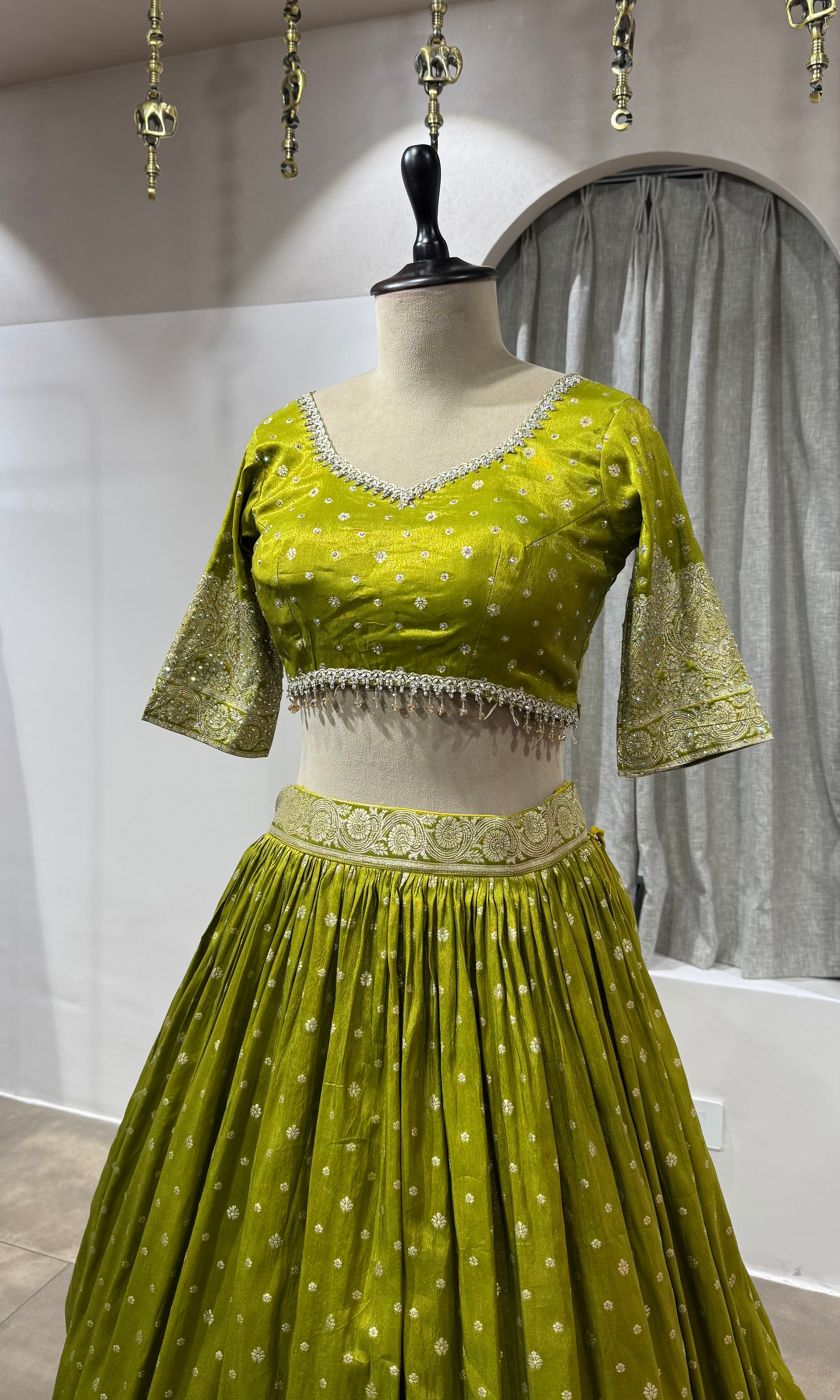 Mehendi Green Banarasi Silk Lehenga