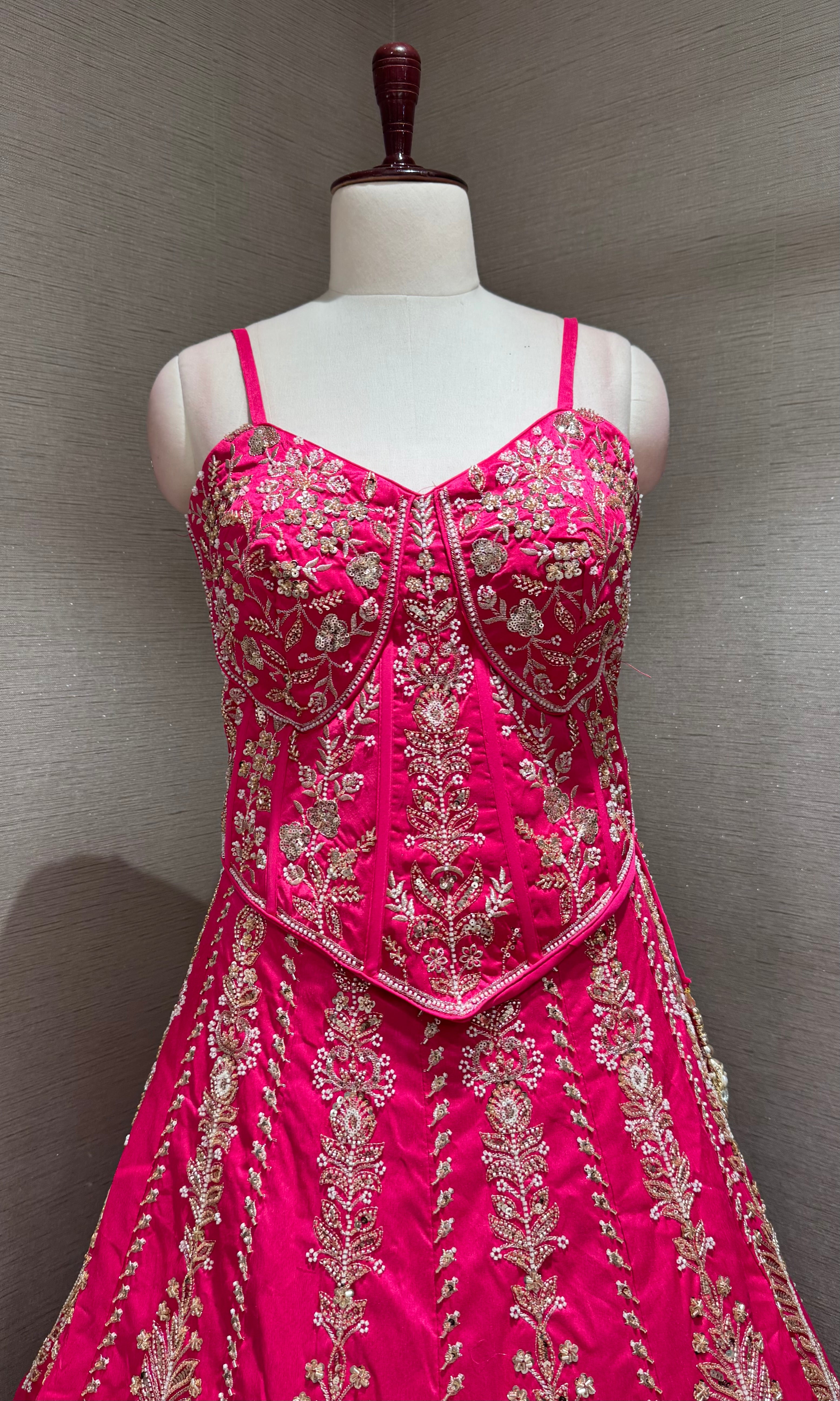 PINK EMBROIDERED PEPLUM CROP TOP LEHENGA SET