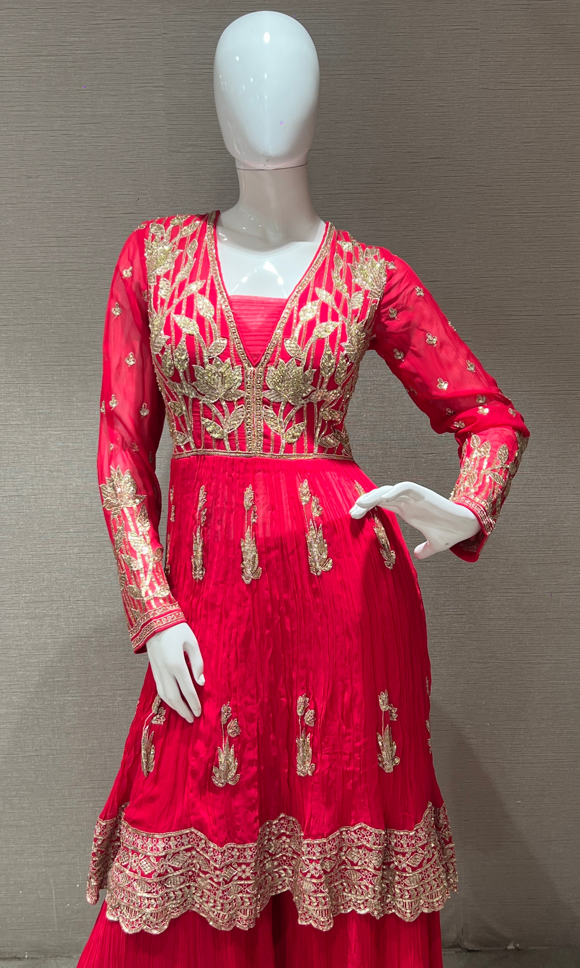 elegant pink and gold embroidered sharara