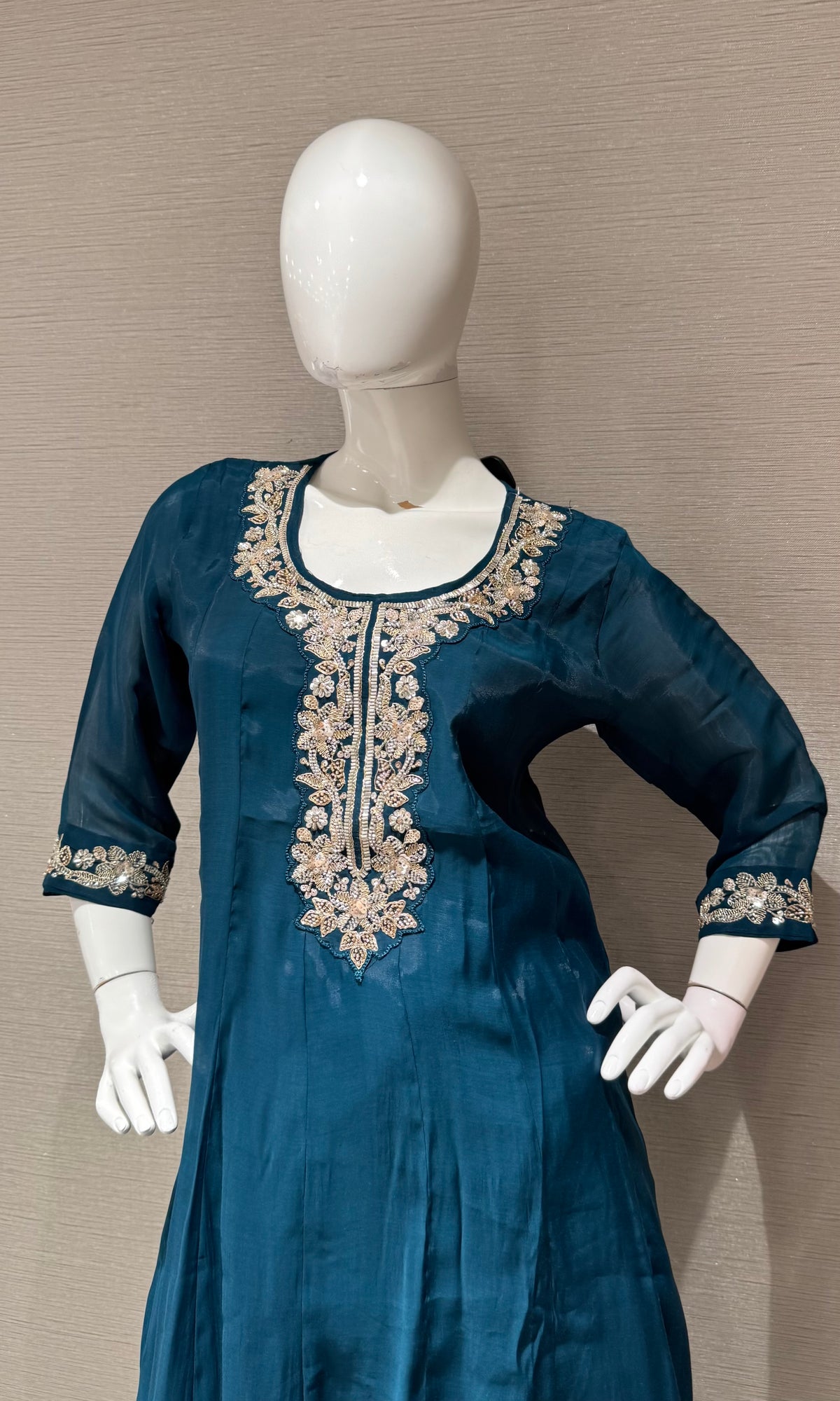 Peacock Blue Kurta set with Matching Sheer Dupatta