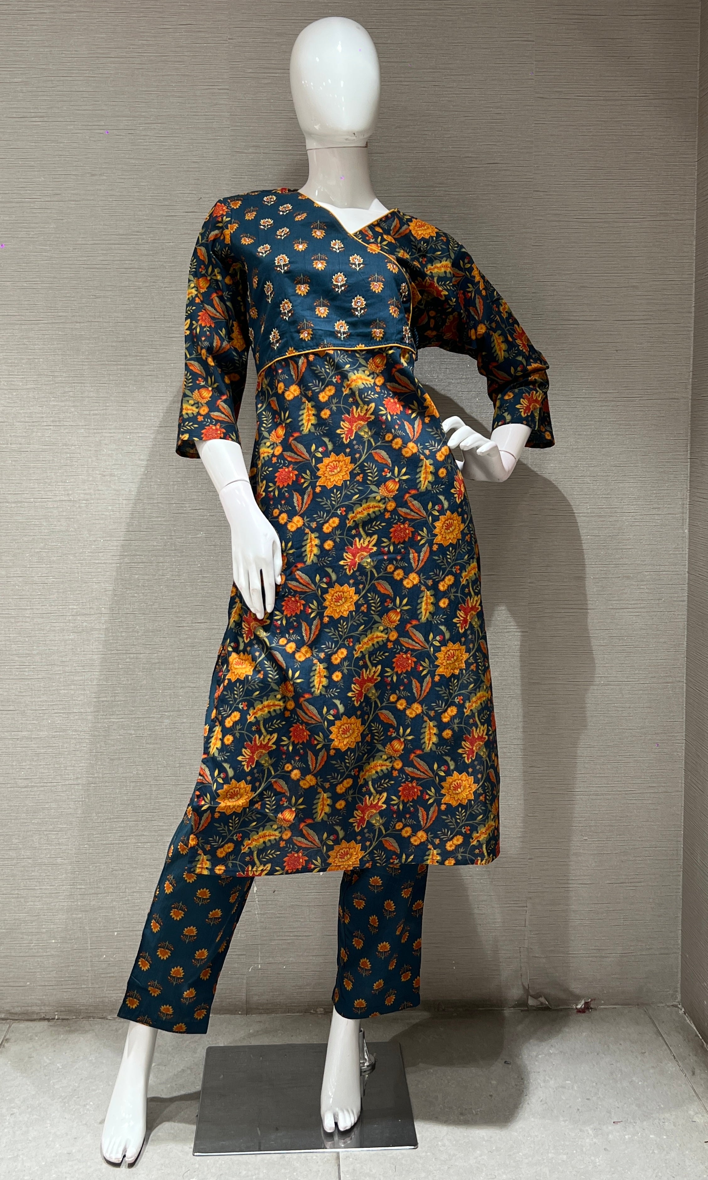 blue printed FLORAL kurta set