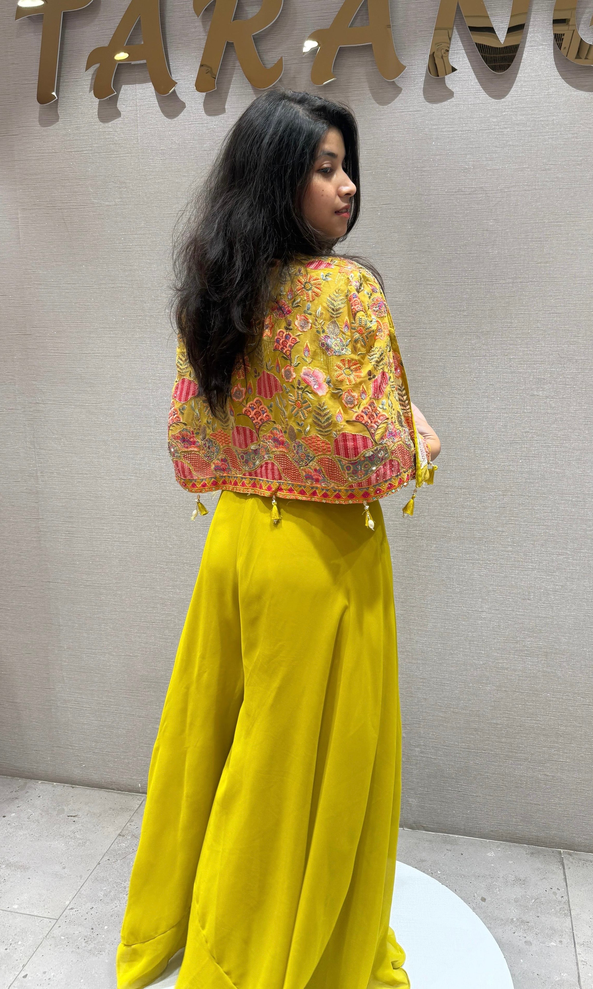 Parrot green palazzo set with jacket