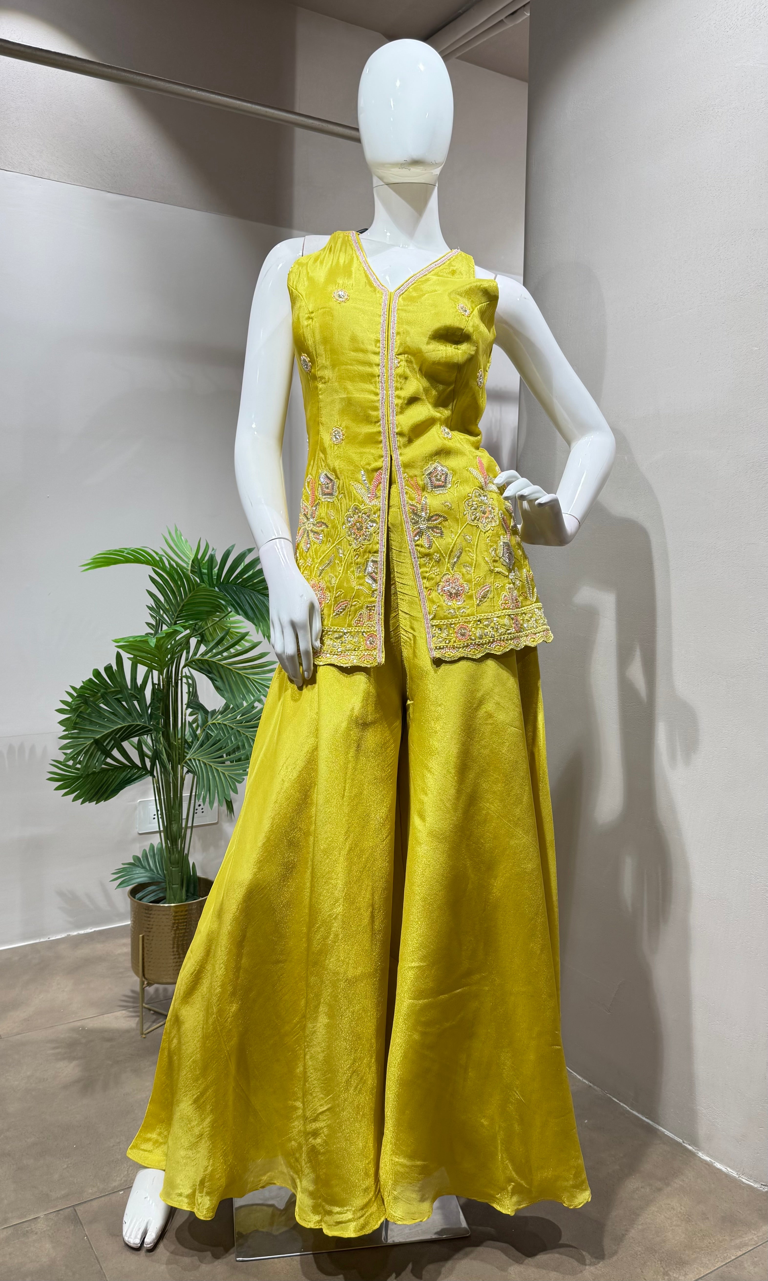 yellow golden glow sharara set