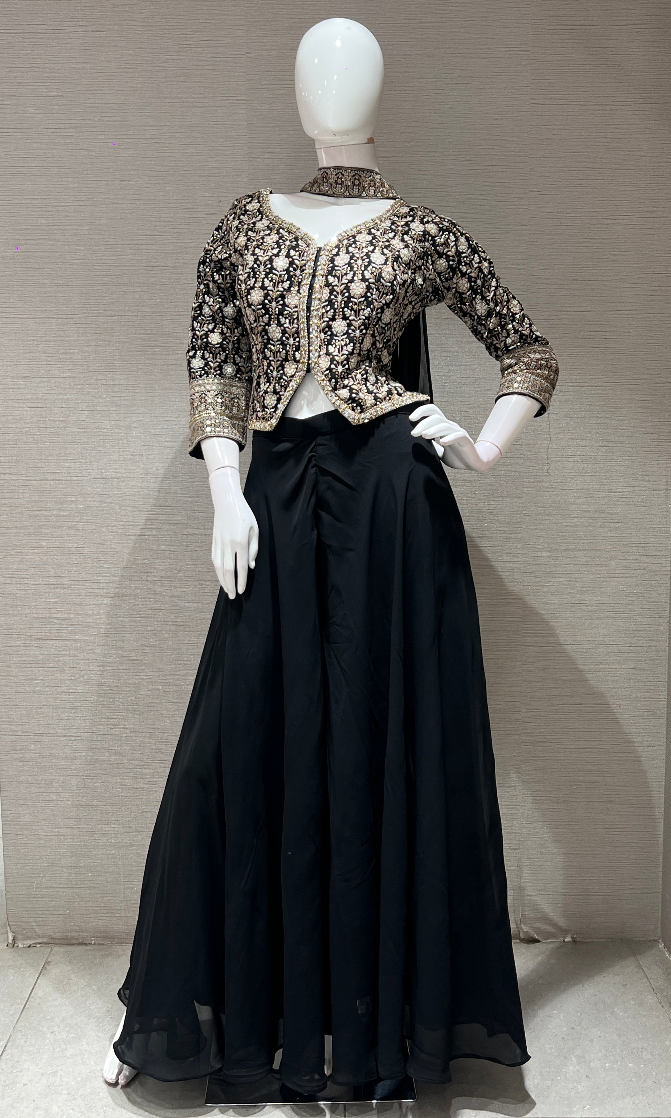 BLACK embroidered jacket PALAZZO SET