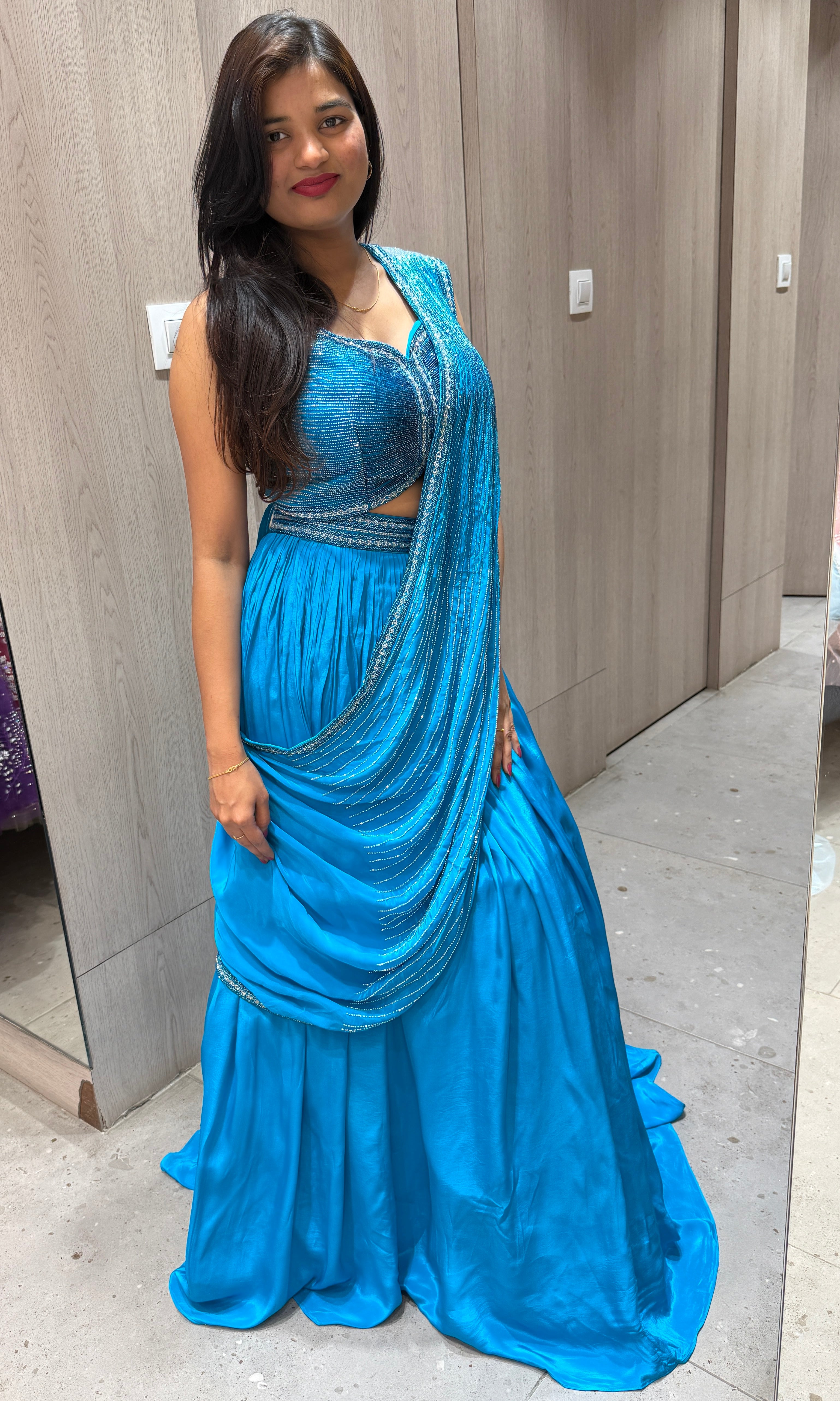 P Blue (#copper sulfate blue) Lehenga with attached drape dupatta