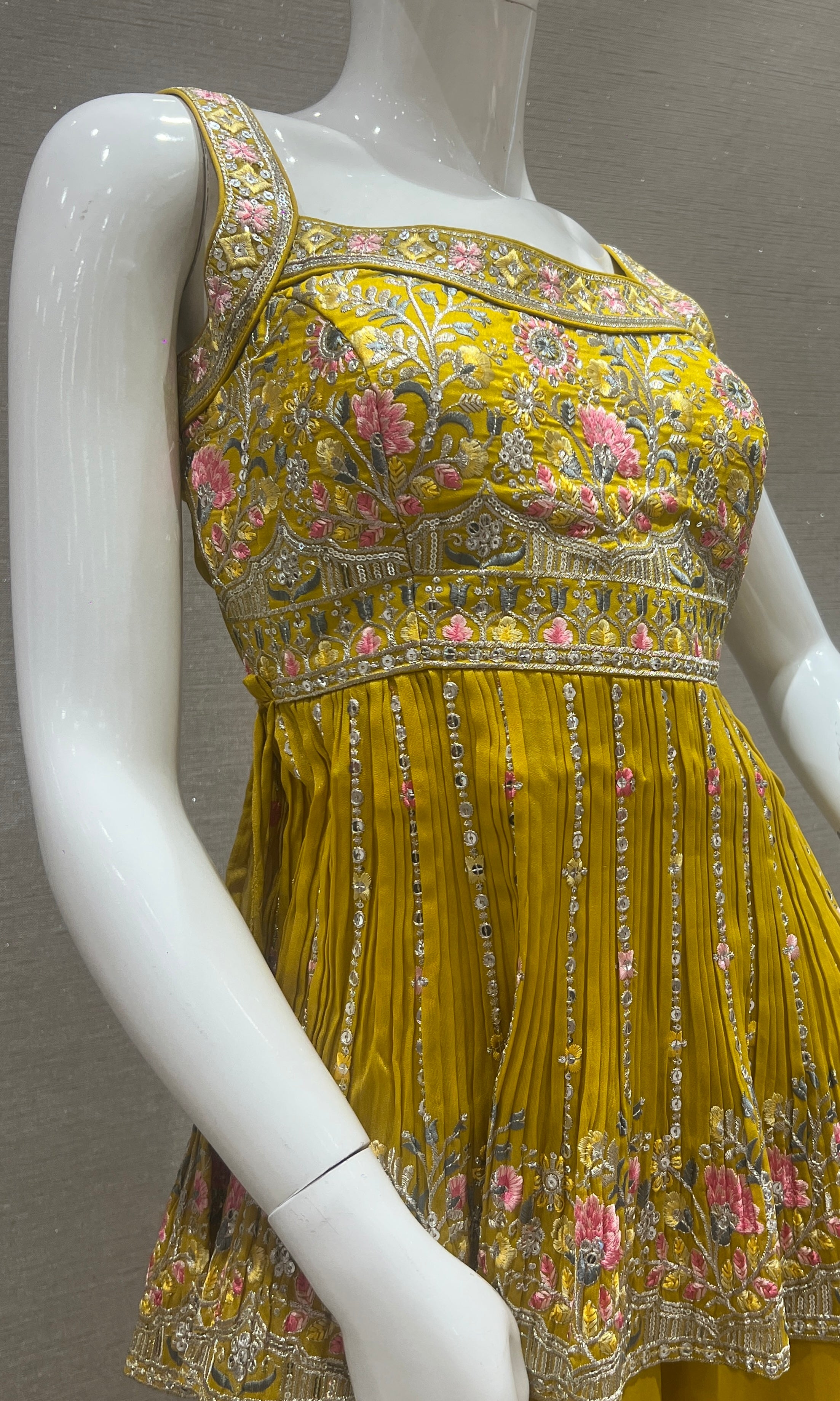 Yellow palazzo set with Embroidered peplum top