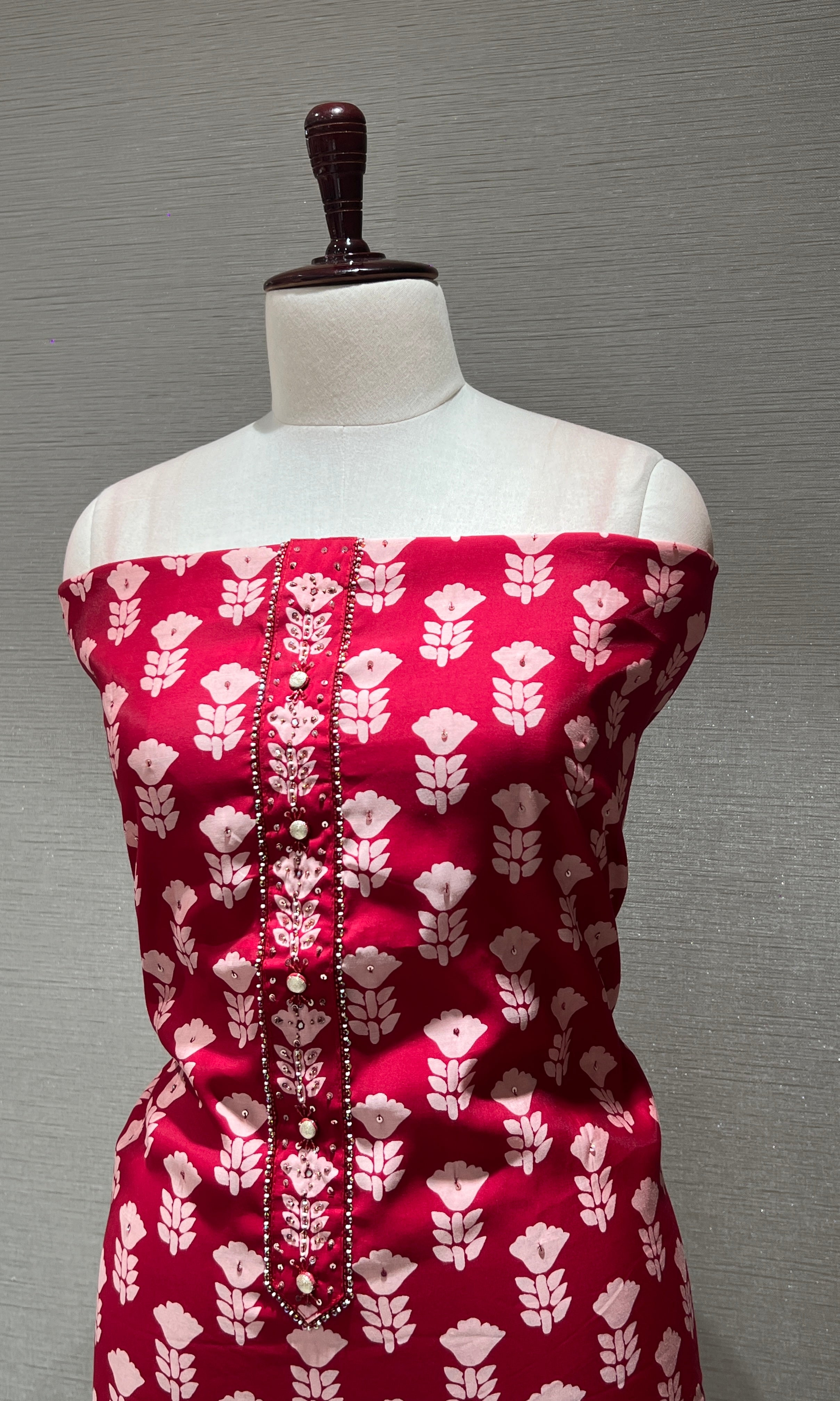 MAROON FLORAL PRINT DRESS MATERIAL