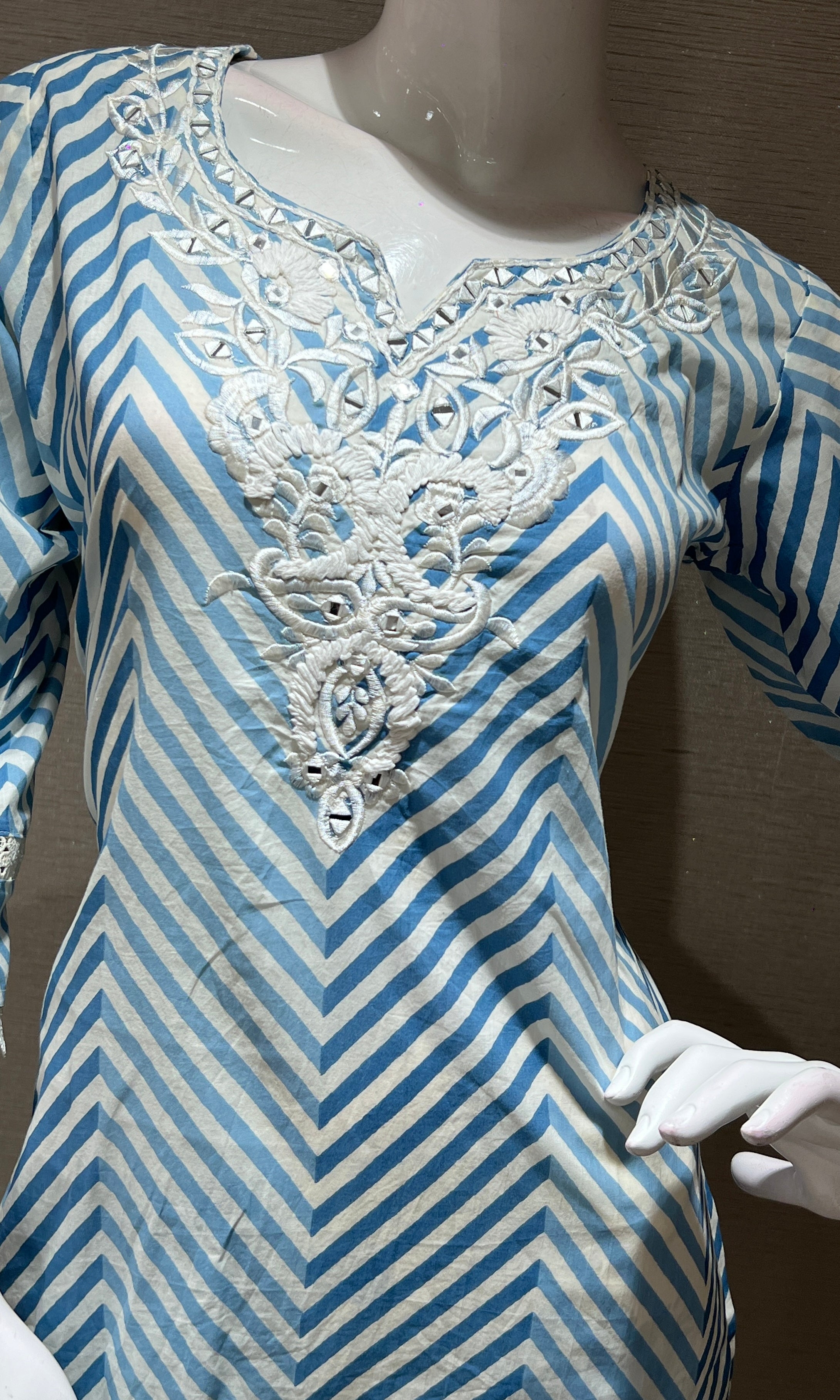 Blue LEHARIYA ZIG ZAG PRINT KURTA SET