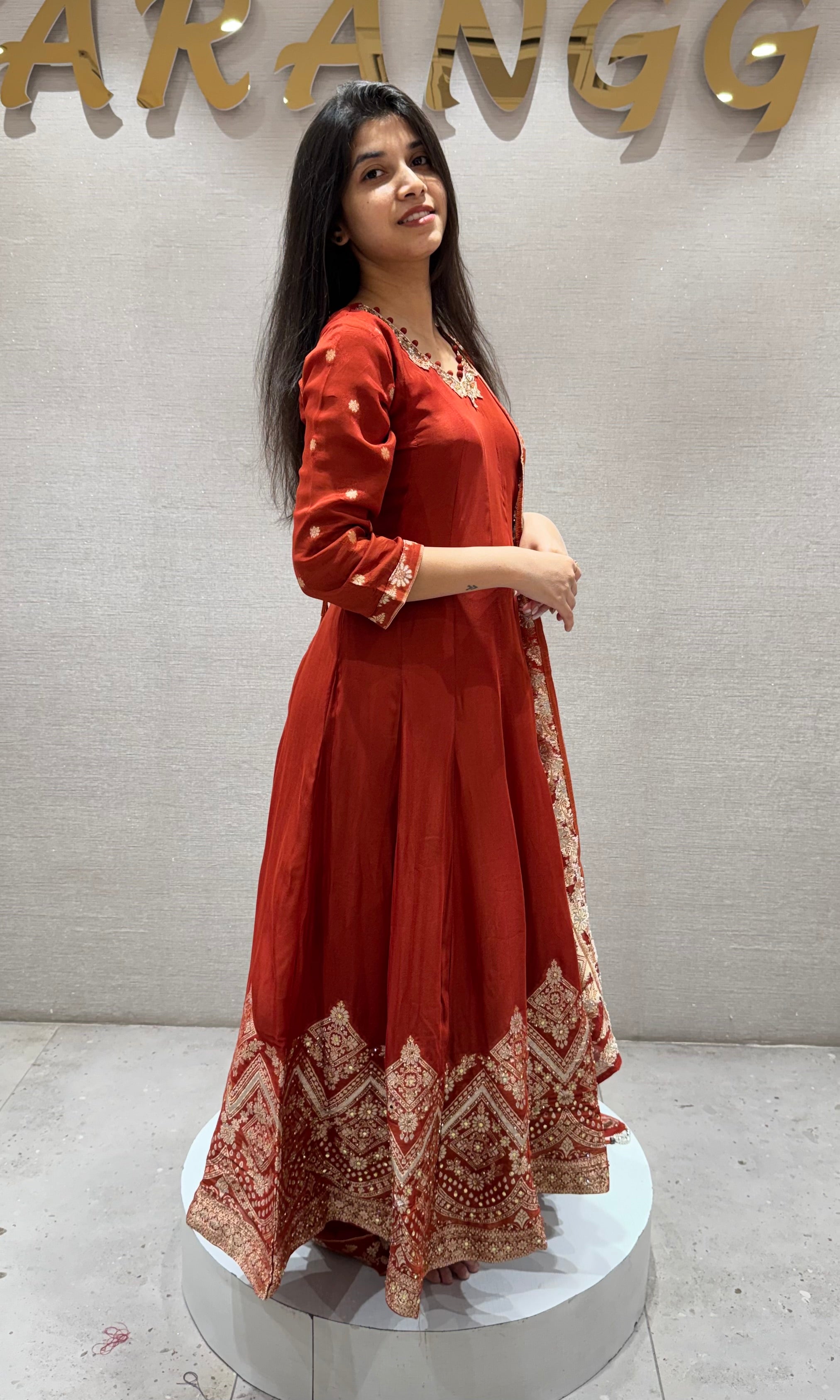 Rust Elegant Silk Anarkali PALAZZO SET