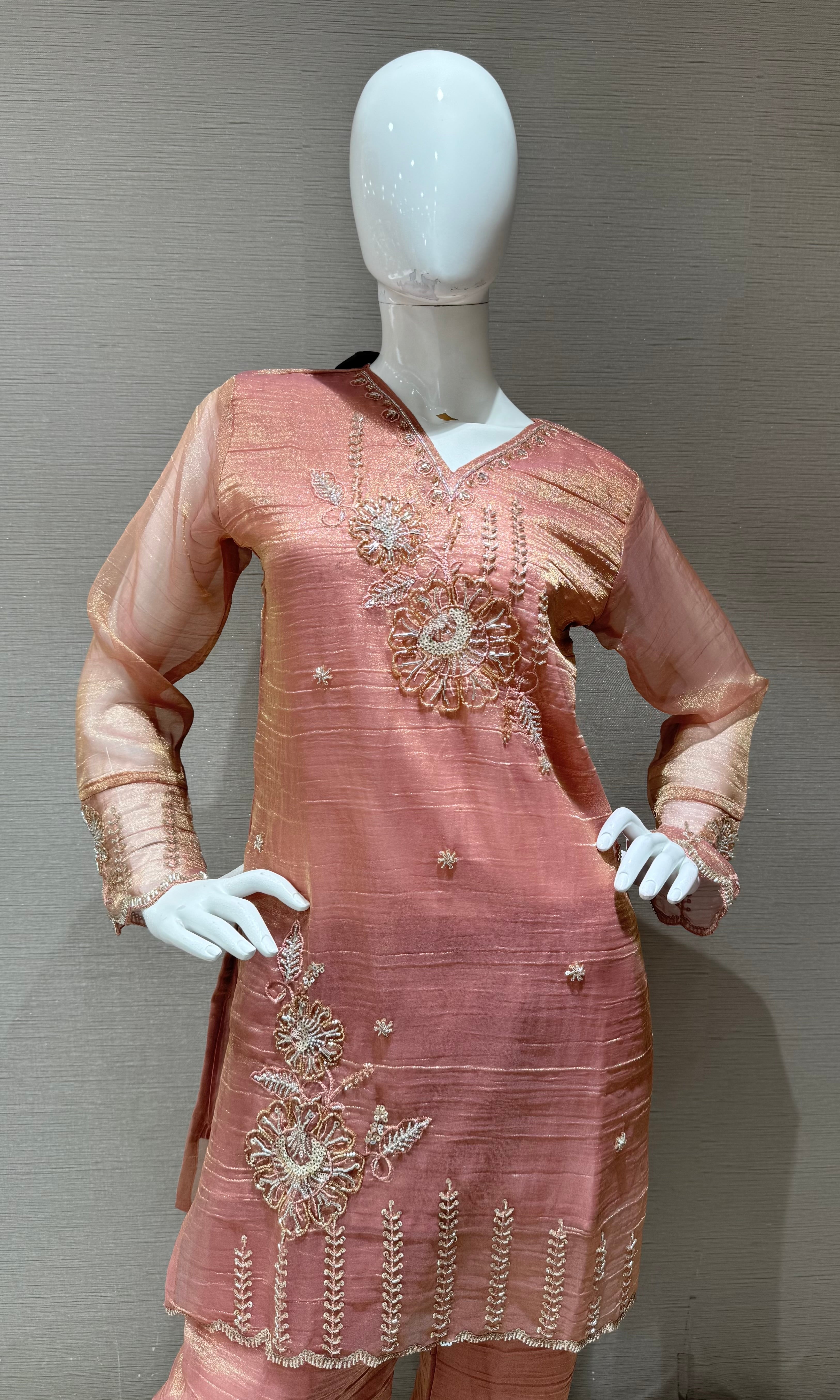 Peach Floral Embroidered Salwar Co-Ord set