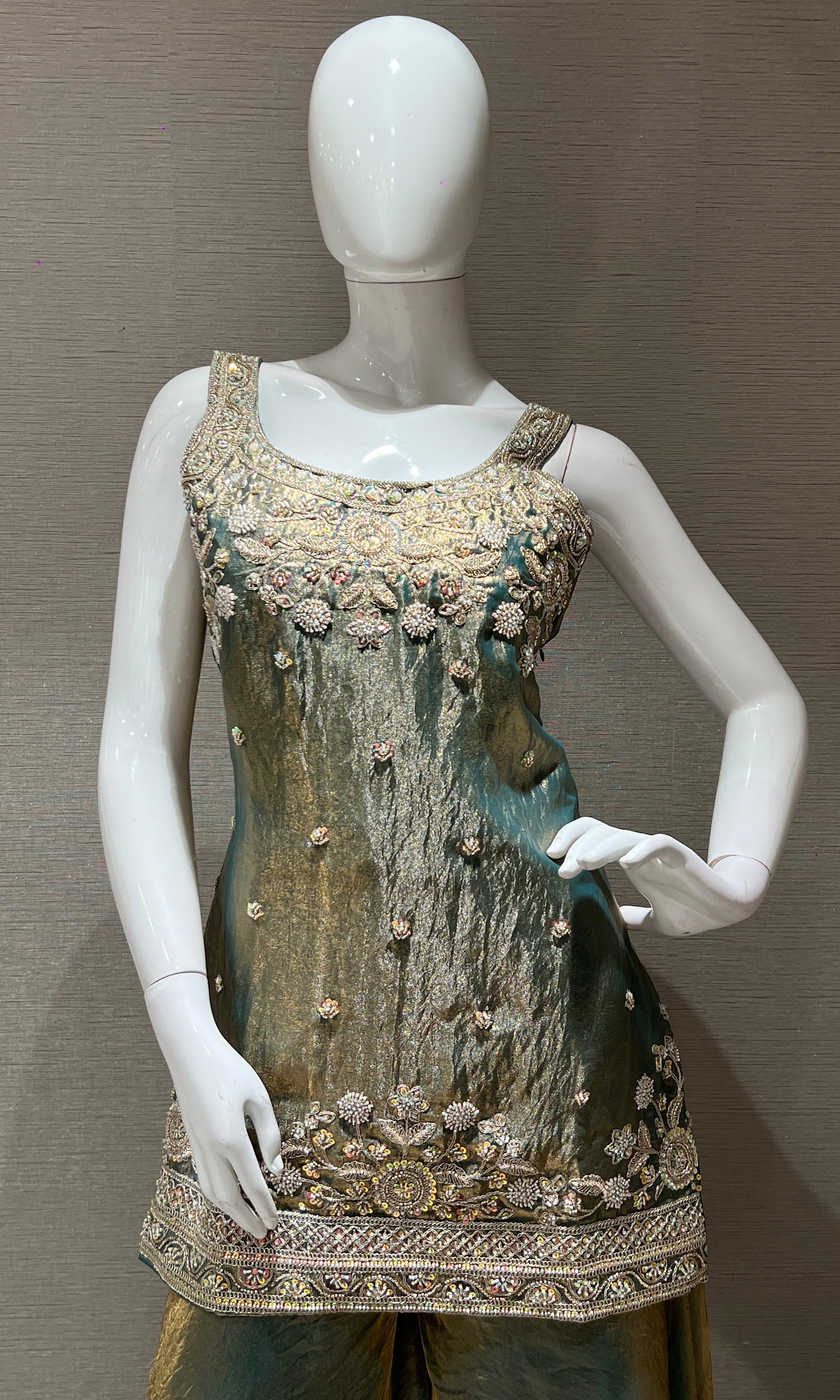 Green Gold Embroidered Sharara Palazzo