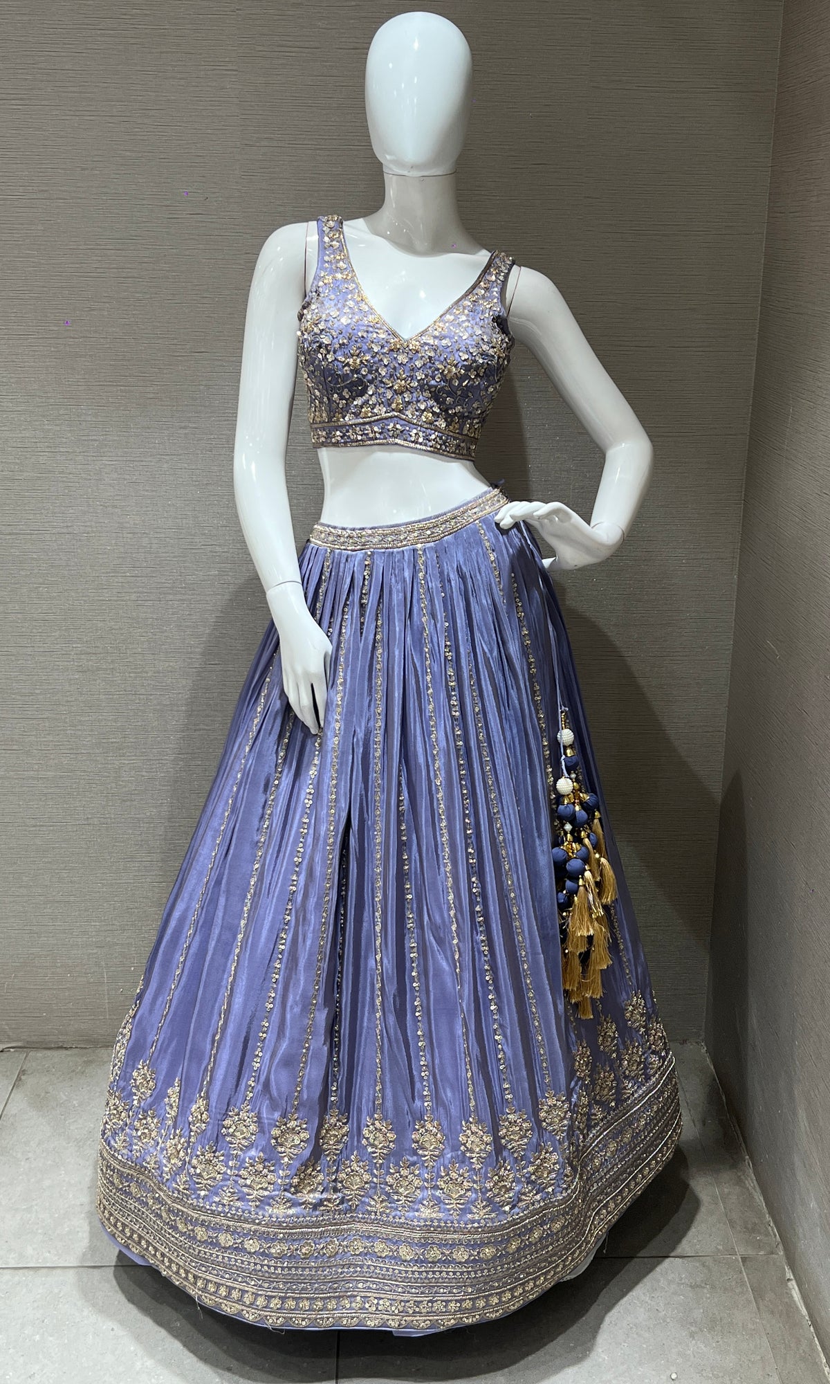 Light purple Embroidered Pleated Lehenga