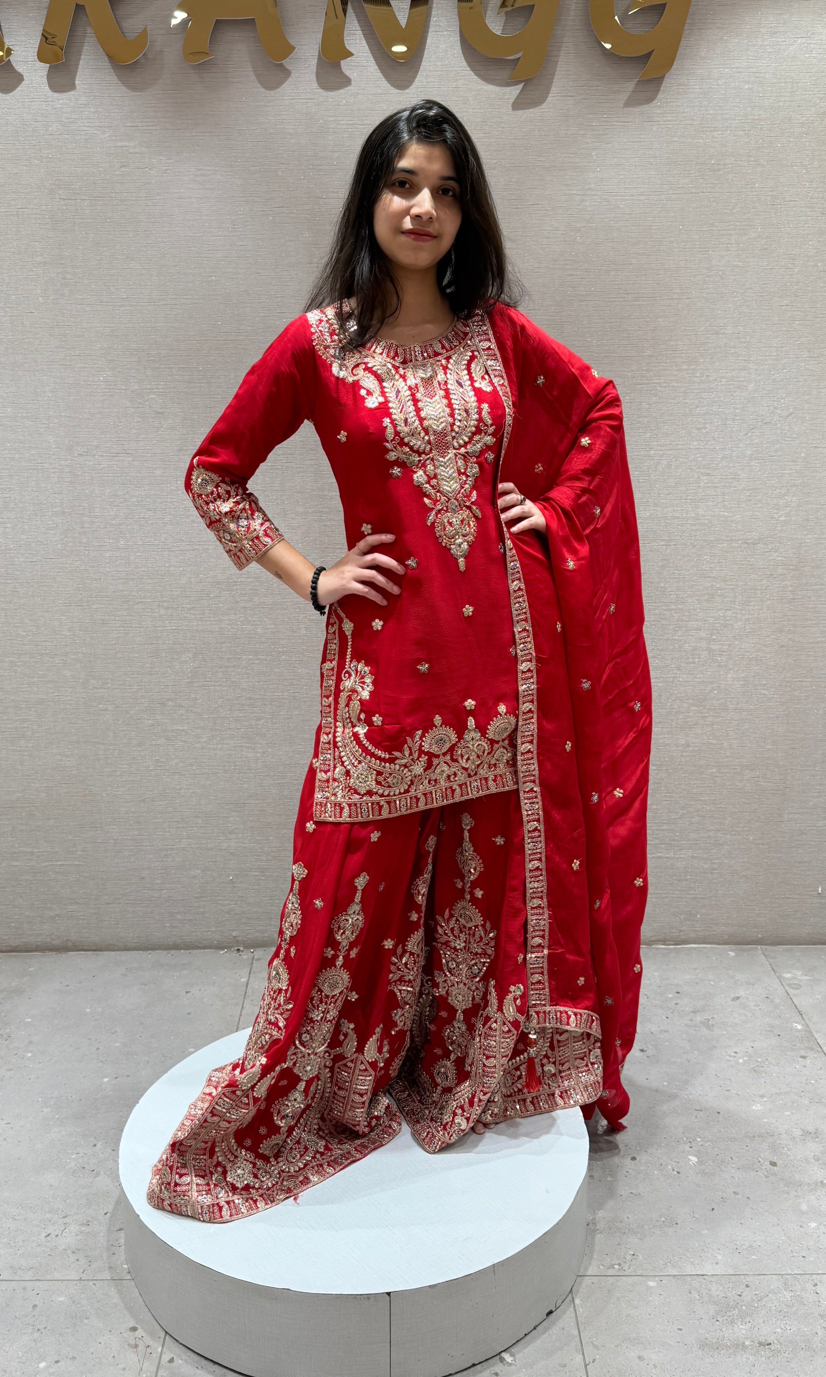 Royal Red embroidered Sharara Set