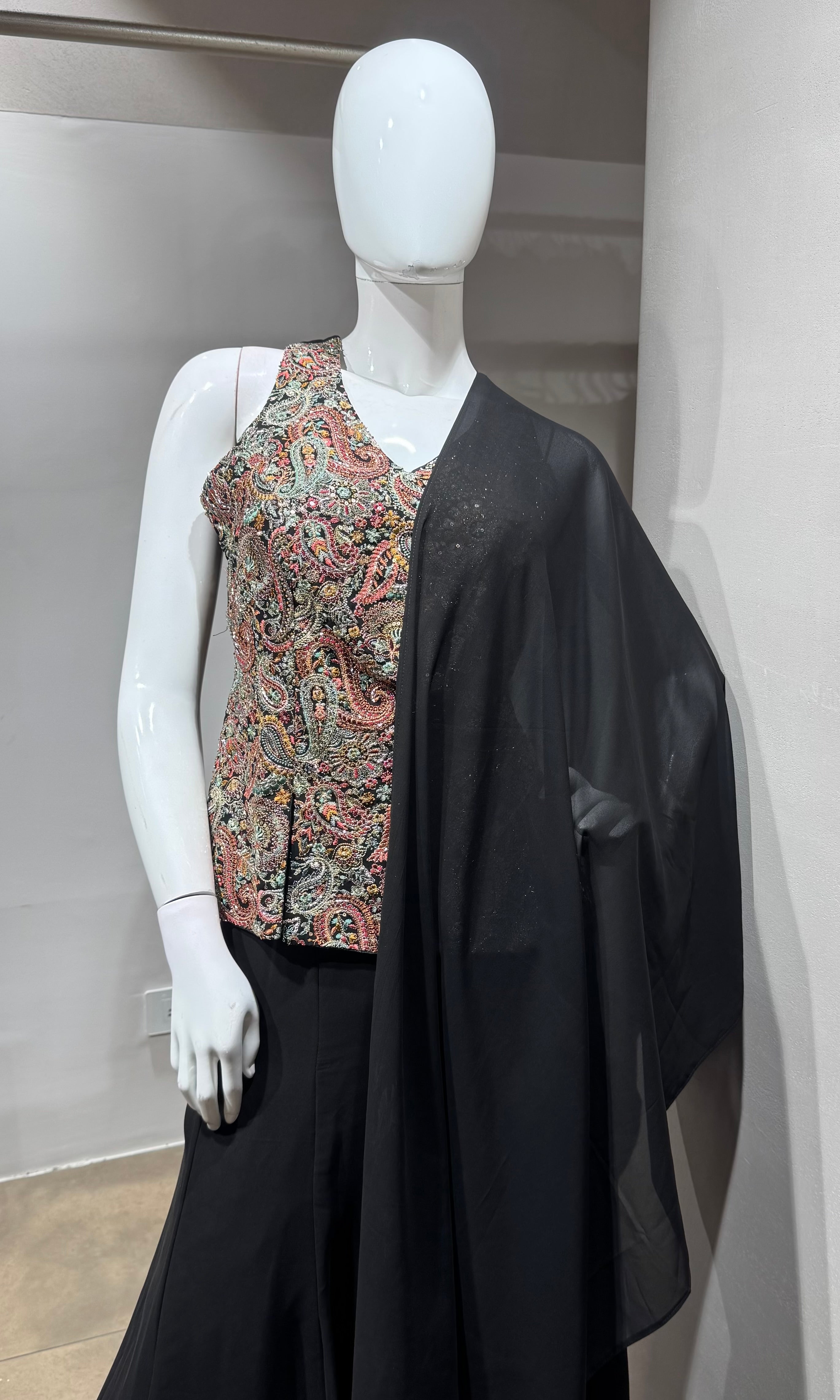 Black Embroidered Festive wear Palazzo Set