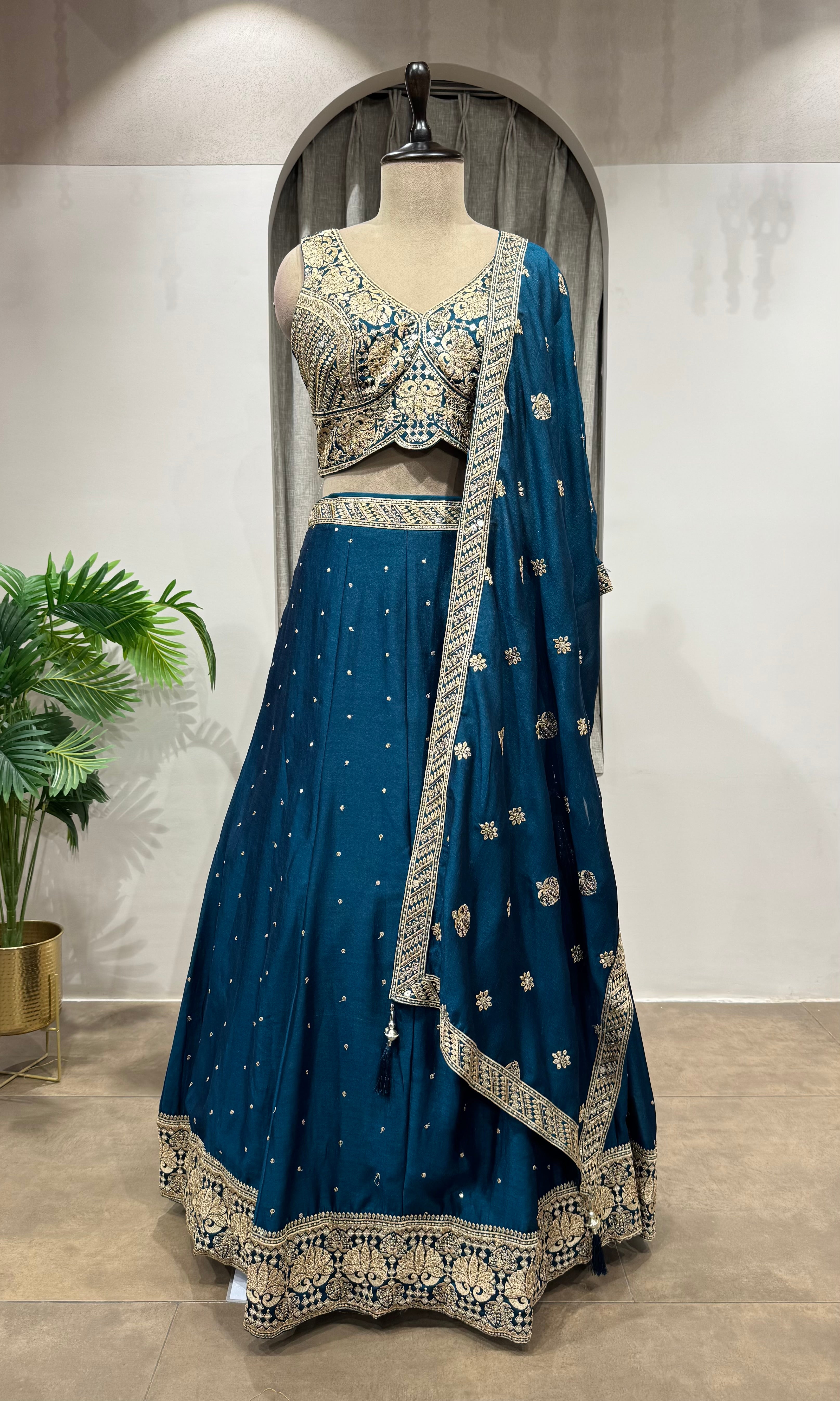 Peacock Blue Designer Lehenga set with Border