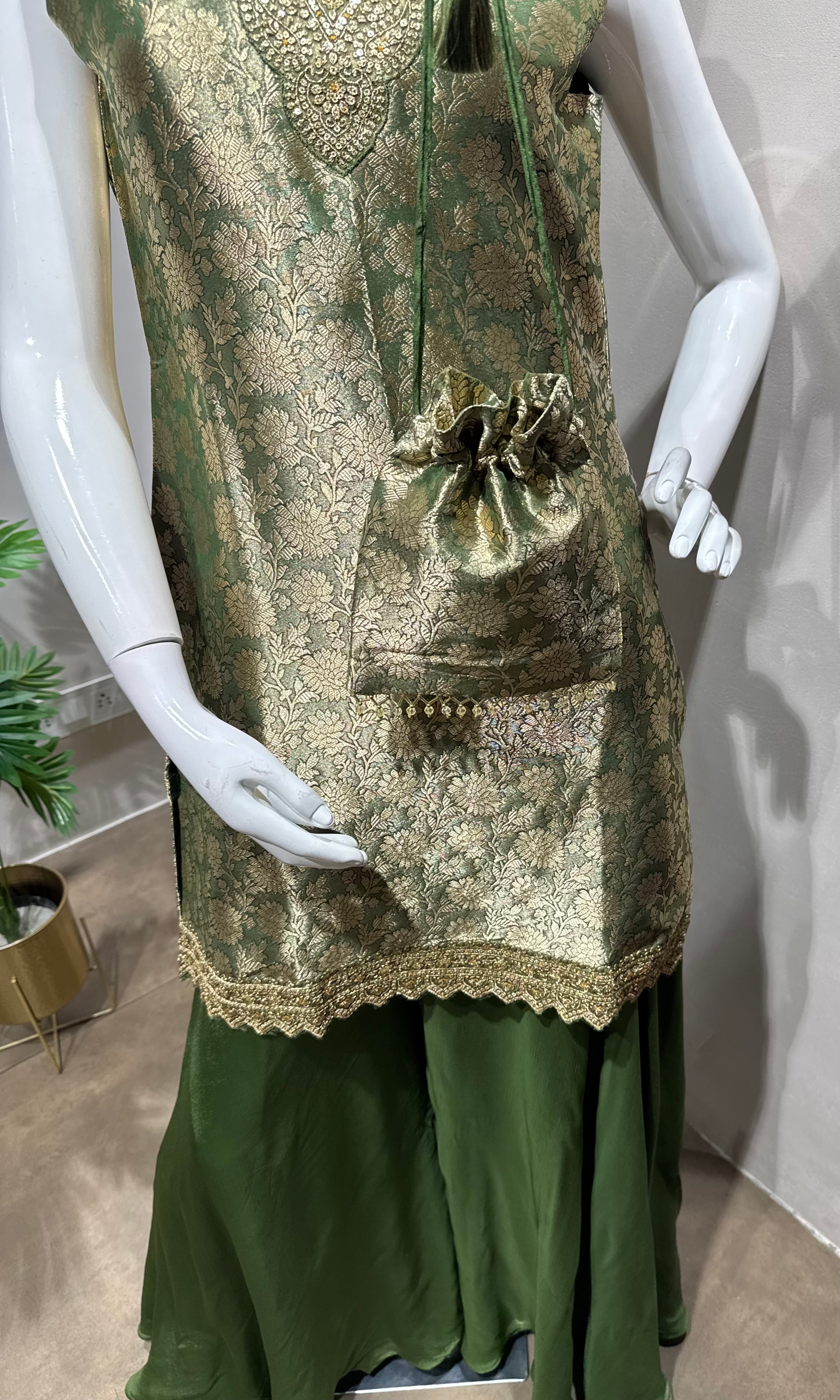 Green Embroidered Silk Sharara Suit With Dupatta