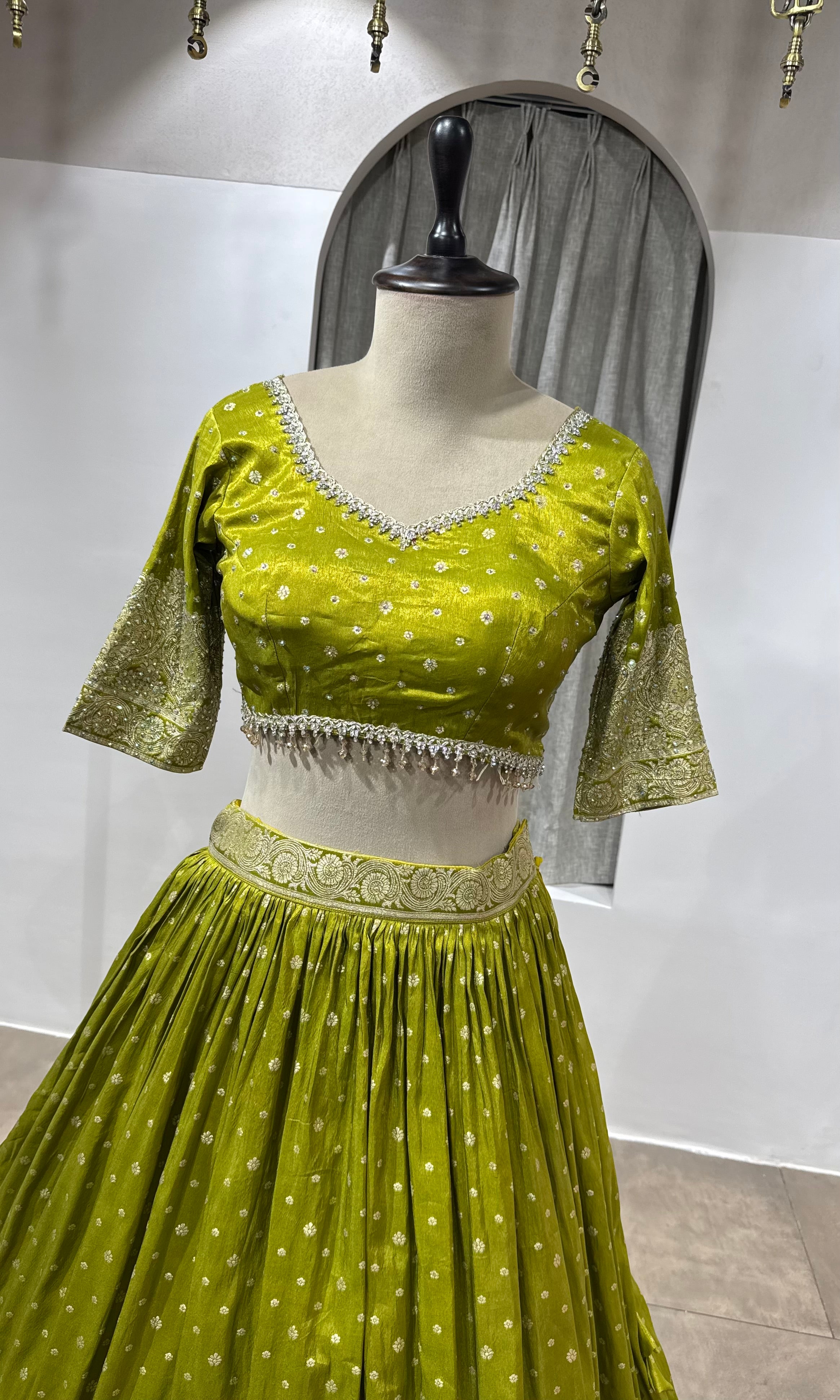 Mehendi Green Banarasi Silk Lehenga